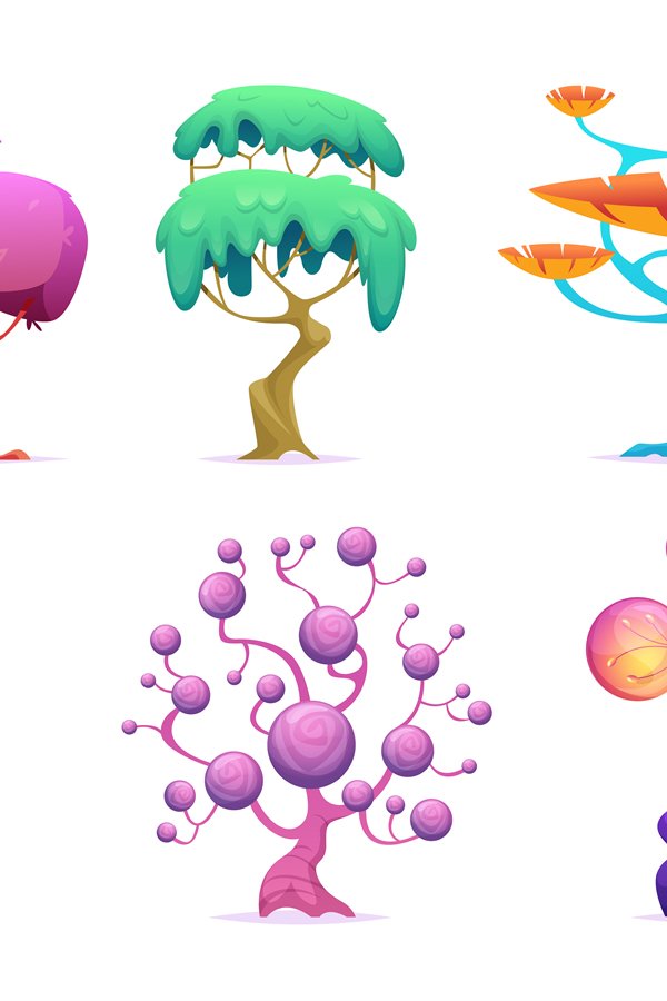 Fantasy tree. Fairytale garden plants glowing forest nature