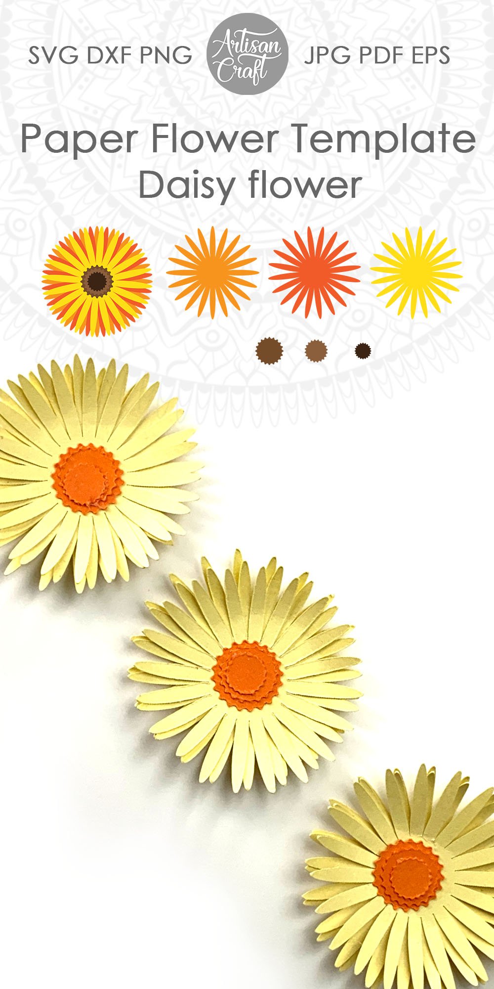 Daisy flower SVG, easy paper flowers, daisy pattern