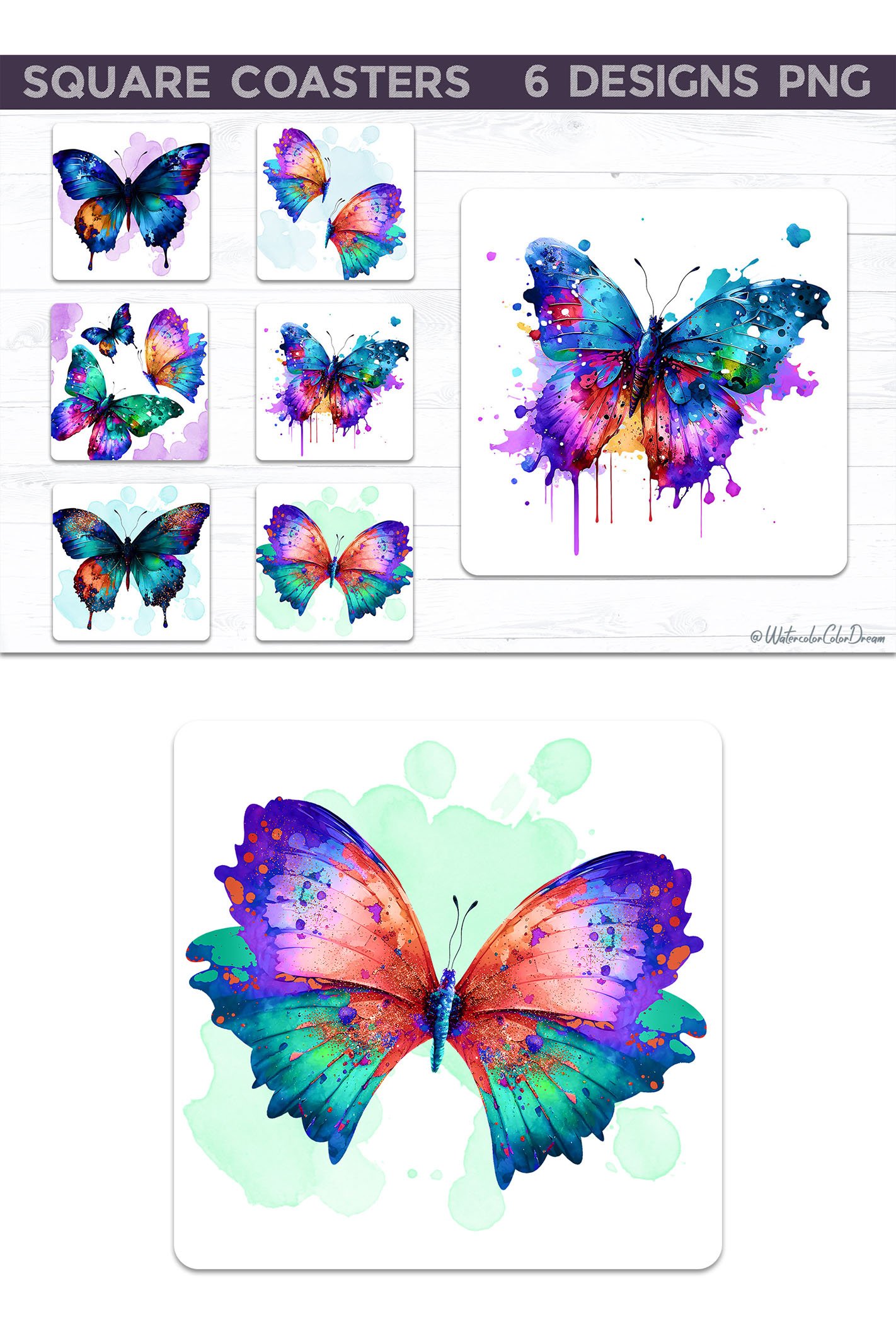 Butterfly Square Coaster Bundle | Butterflies Coaster PNG