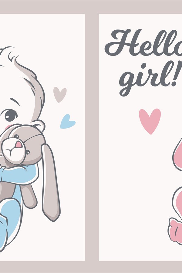 Baby shower. Babies boy and girl greeting card birthday anno