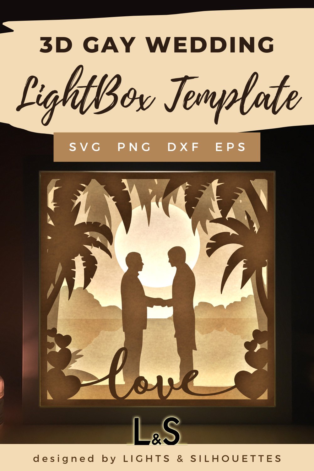 Gay Wedding Shadow Box 3D Papercut Lightbox
