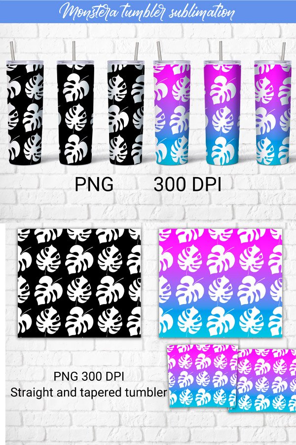 Tropical monstera leaves sublimation tumbler wrap 20 Oz