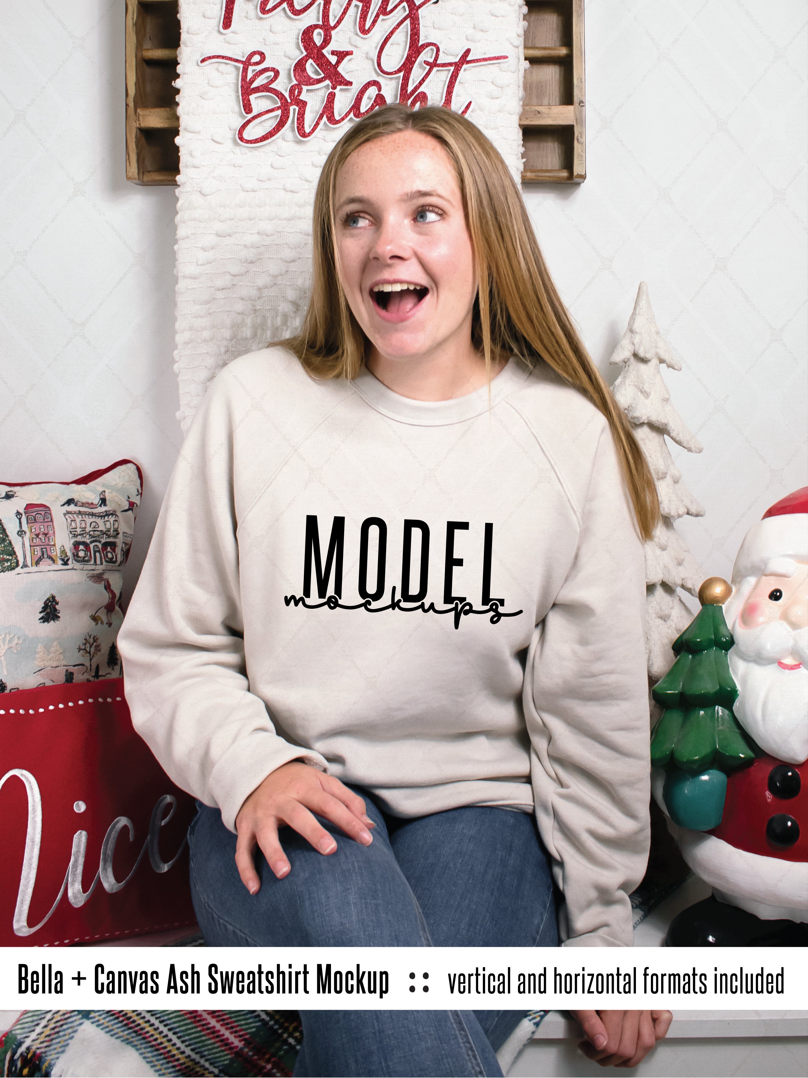 3901 Heather Dust Bella Canvas Christmas sweatshirt mockup