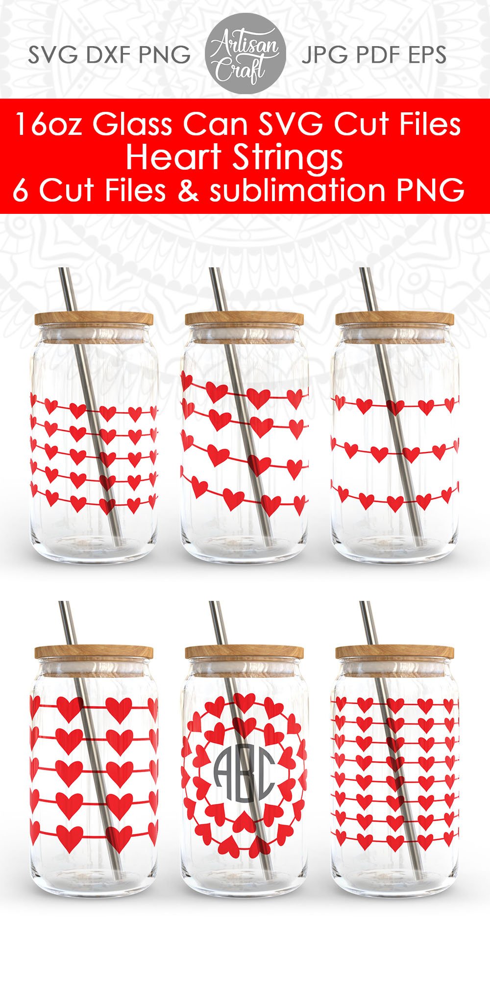 Heart Wrap SVG can glass for valentines