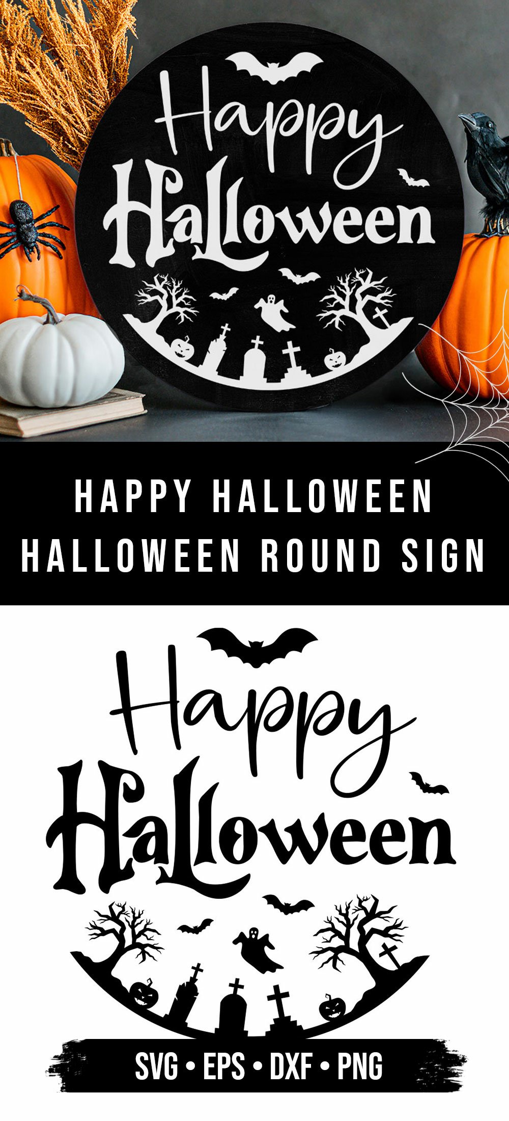 Happy Halloween Round Sign SVG Design