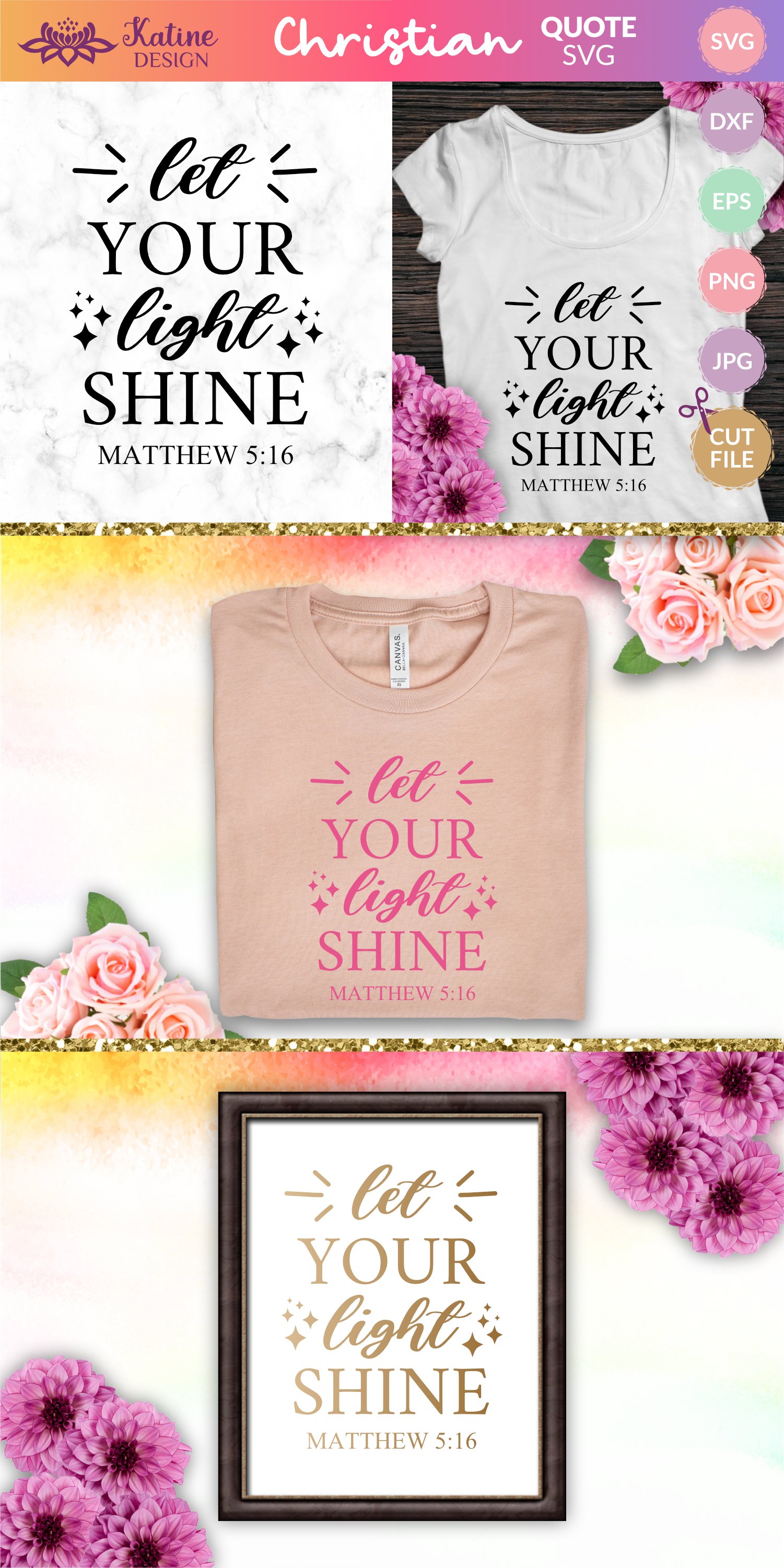 Let your light shine Bible Verse Christian Quote Svg