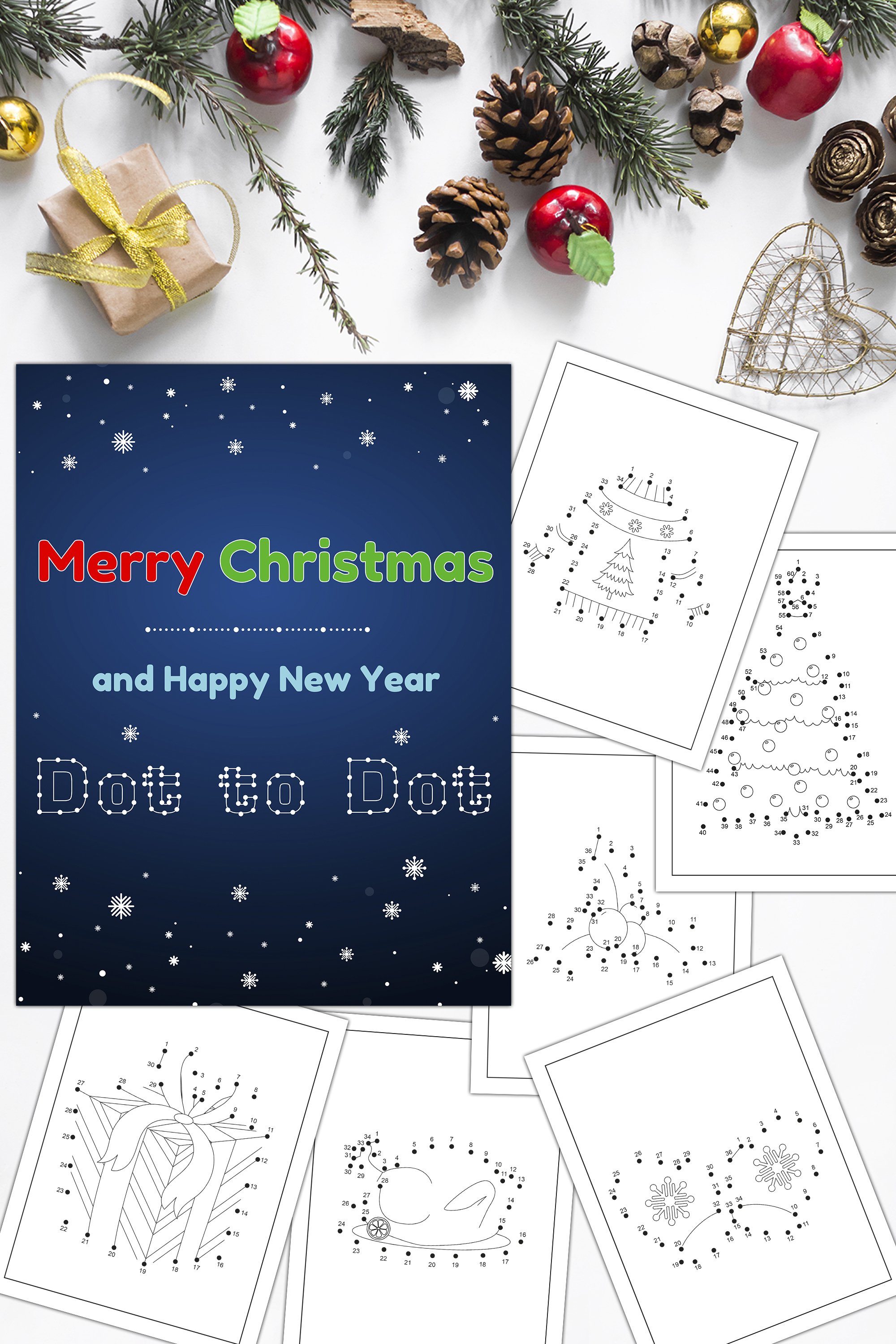 Dot to Dot Merry Christmas & Happy New Year - Coloring