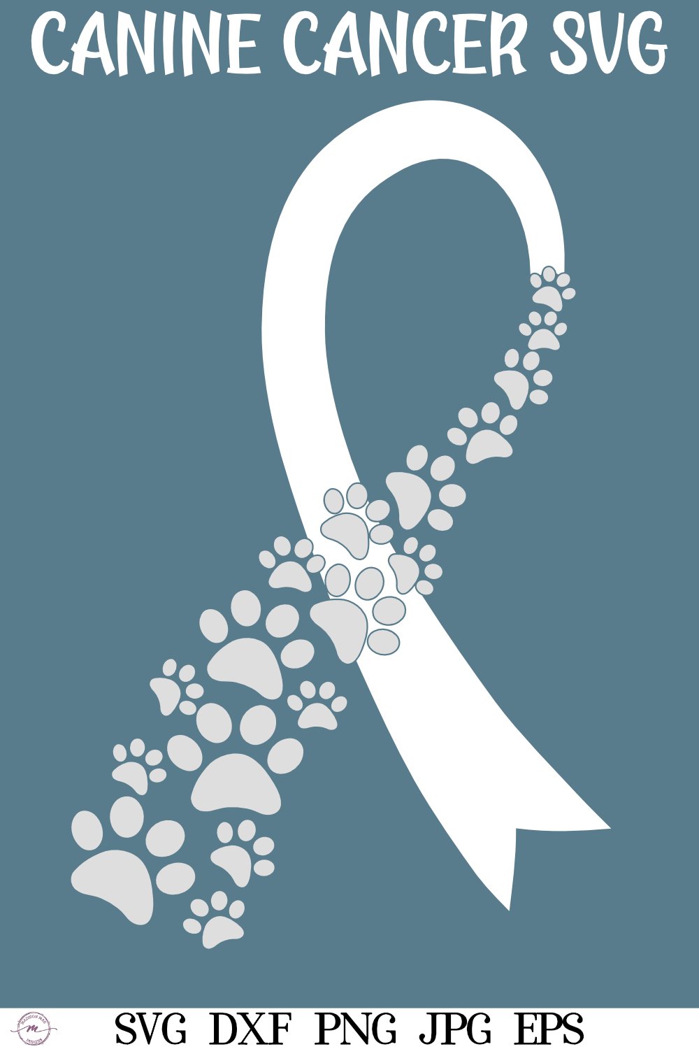 Canine Cancer Paw Prints Awareness Ribbon SVG