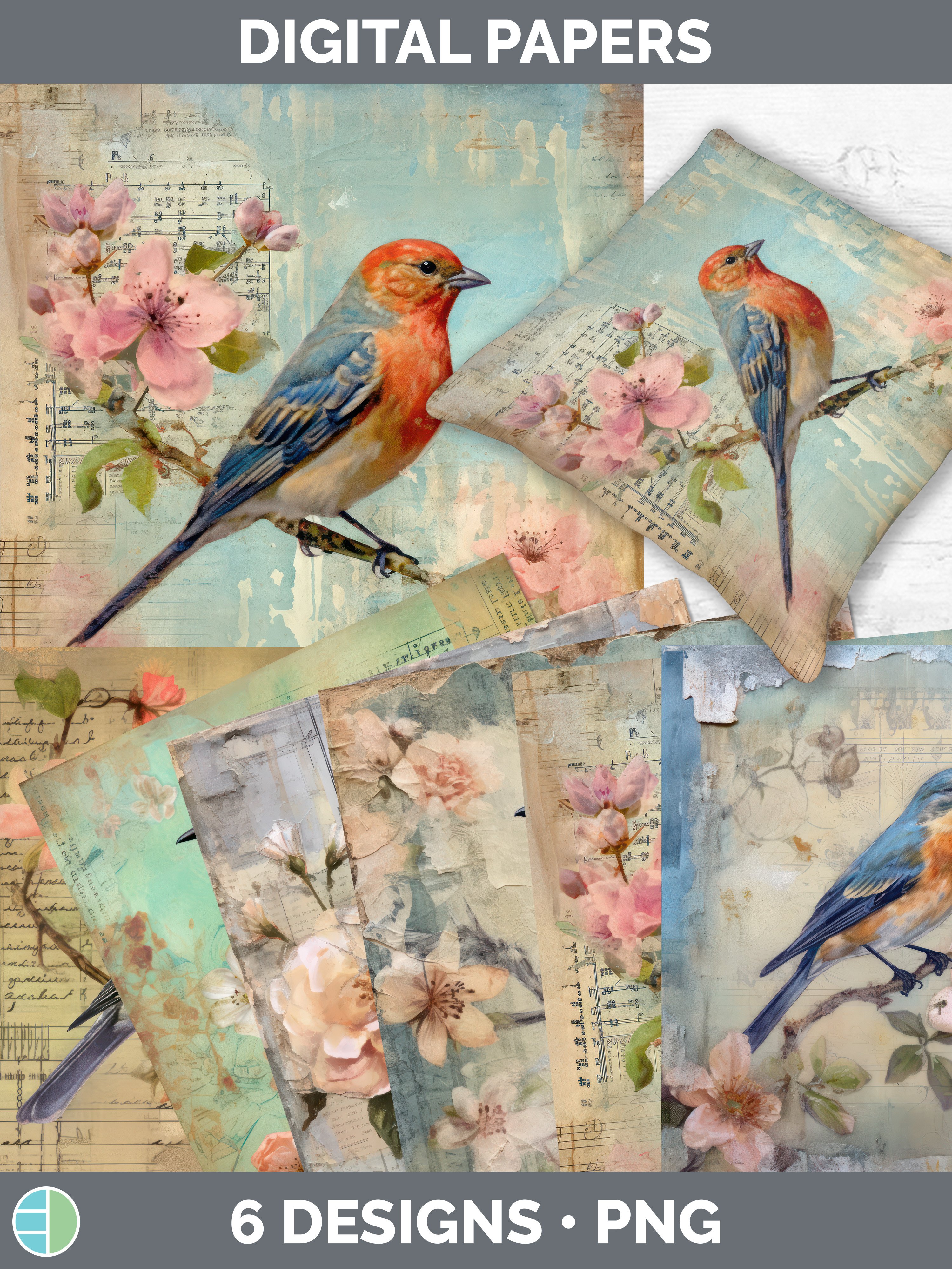 Vintage Swift Bird Paper Backgrounds | Digital Scrapbook Pap