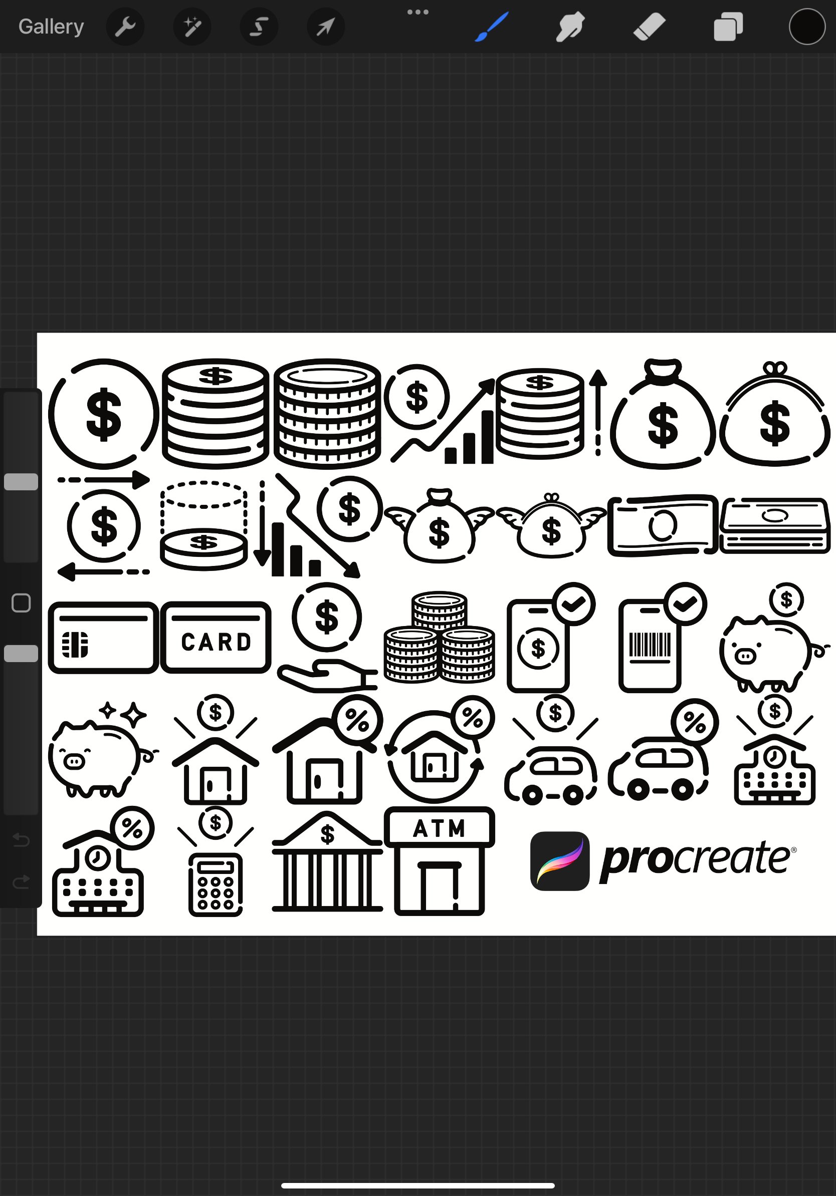 Financial Icons Set 1 Procreate Brush Stamps, 32 Icons