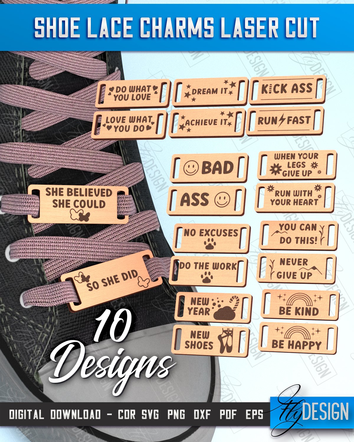 Shoe Lace Charms Laser Cut Bundle, Wooden Shoe (5177167)