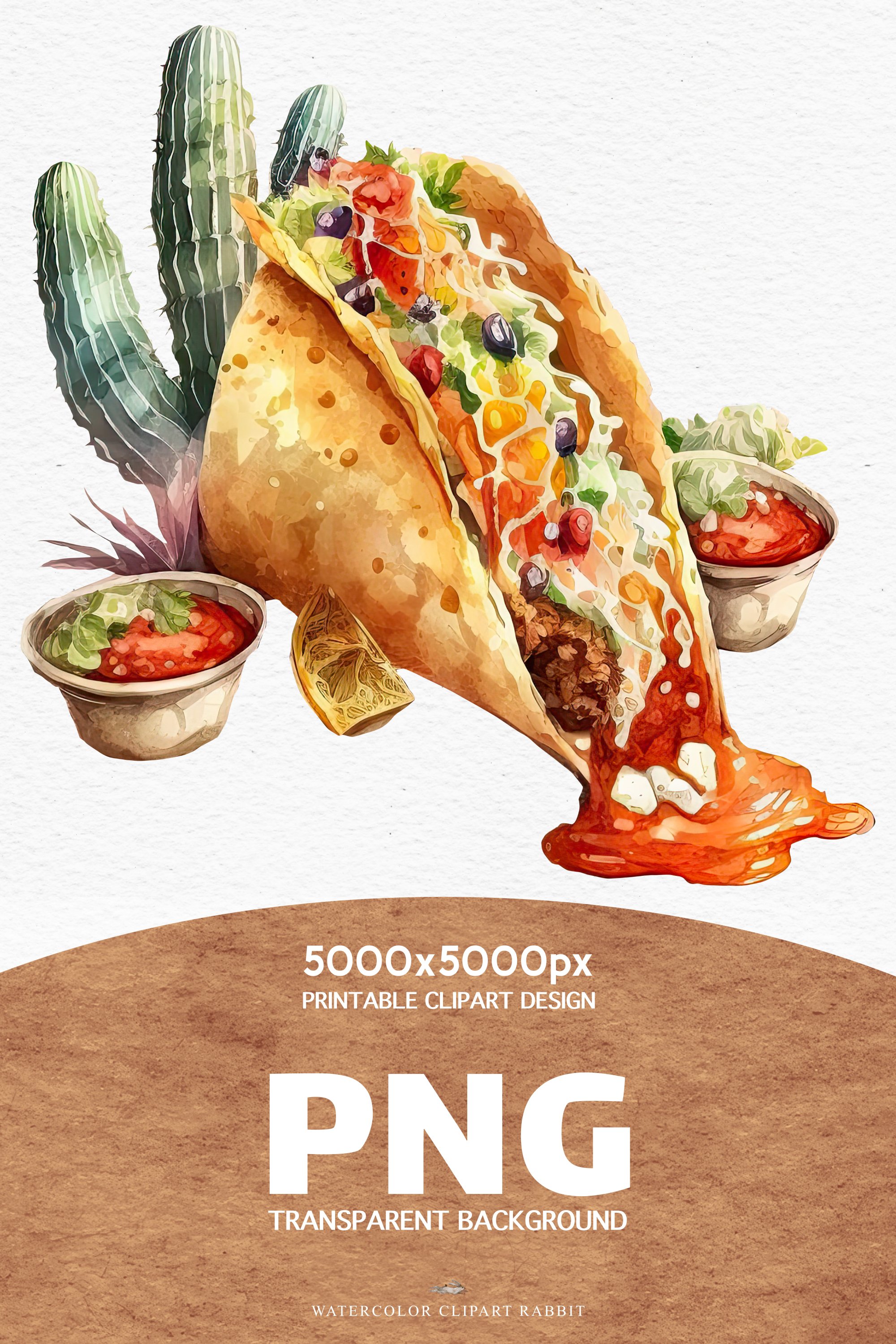 Mexican Food Taco Watercolor Guacamole Burrito Clipart PNG