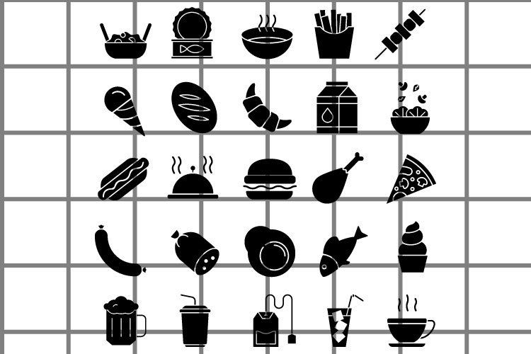 Food and drink icons black vector set. Restaurant (819458)