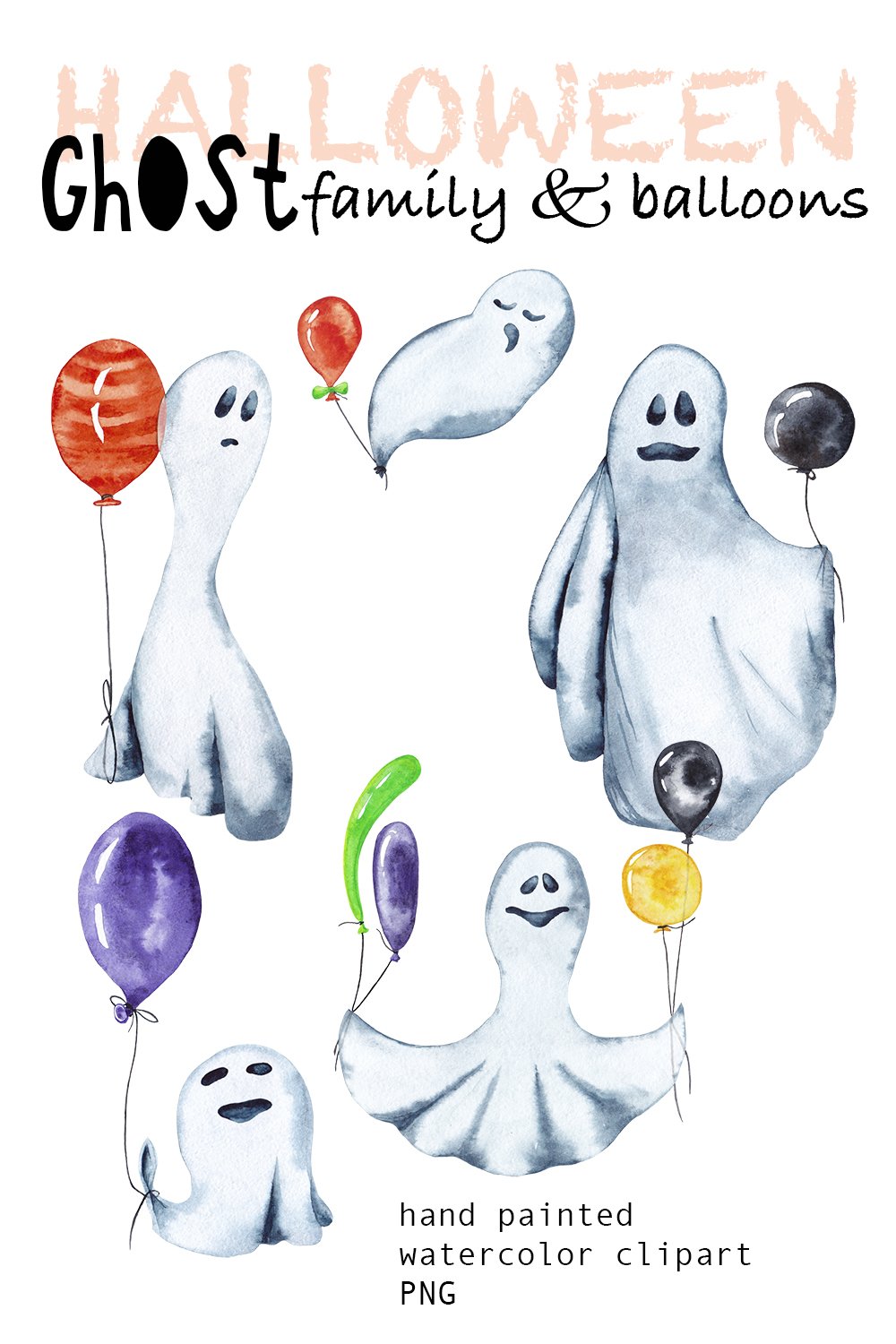 Halloween Ghost Family characters Watercolor clipart PNG