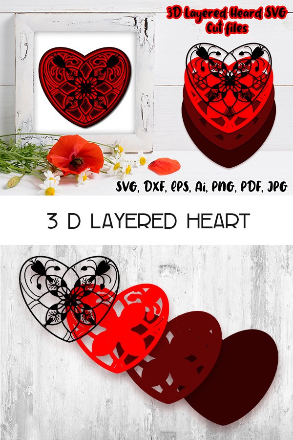 3D heart SVG / 3D Layered SVG / Valentine Cut File (1213834)
