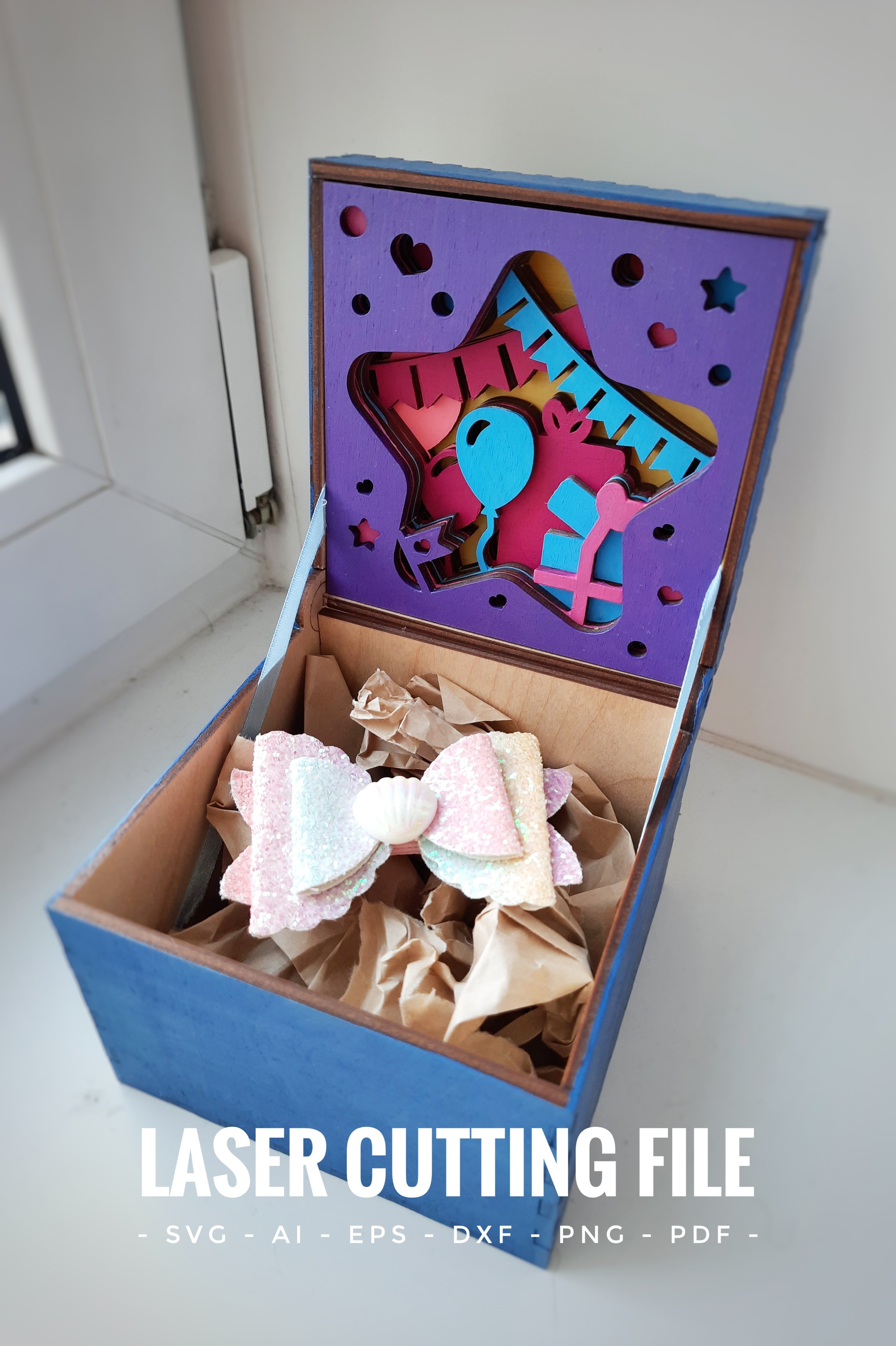Birthday gift box, Laser Cut svg, baby shower Box Template