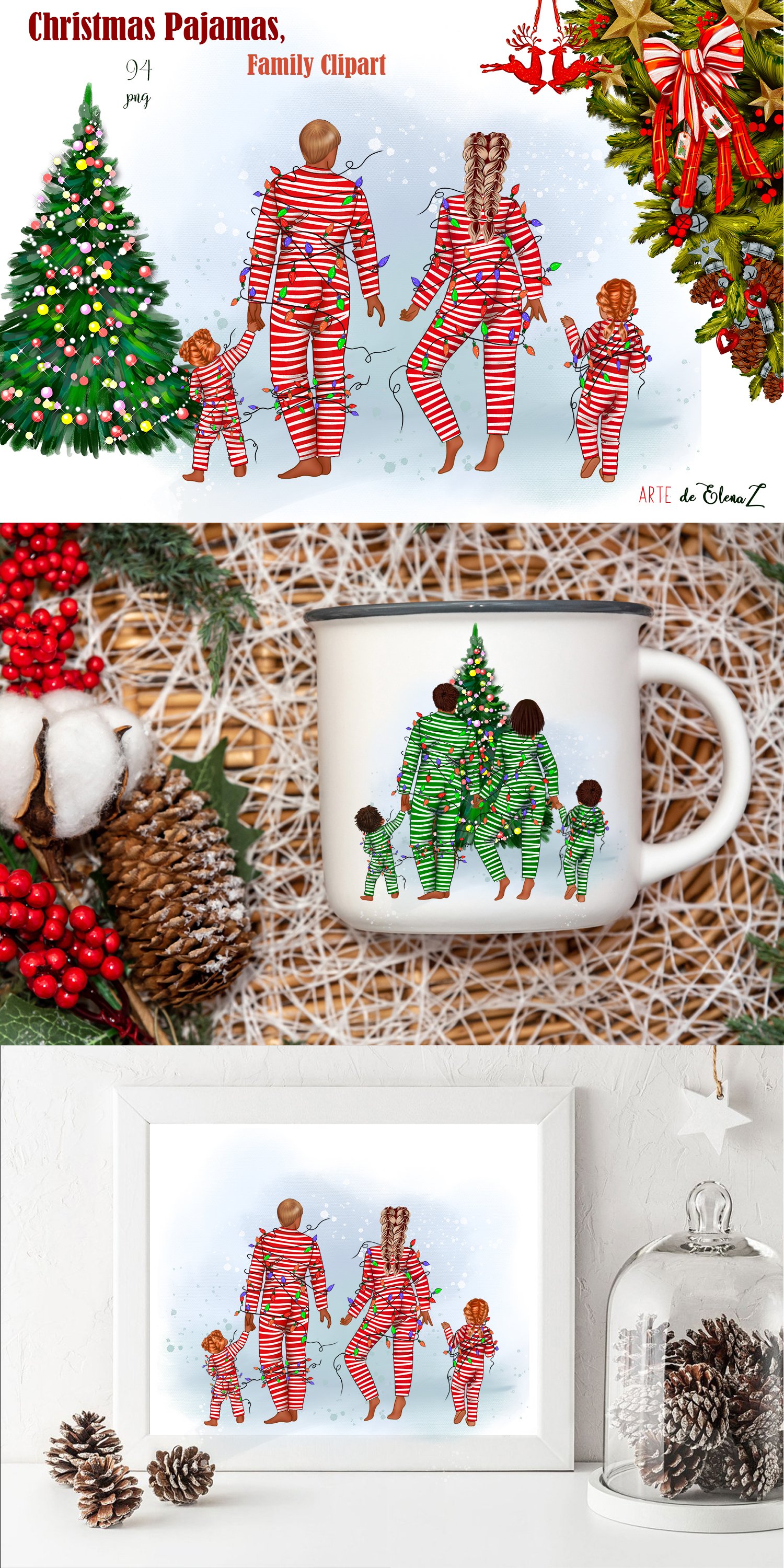 Christmas Pajamas, Family Clipart, PNG, Merry (2318166)