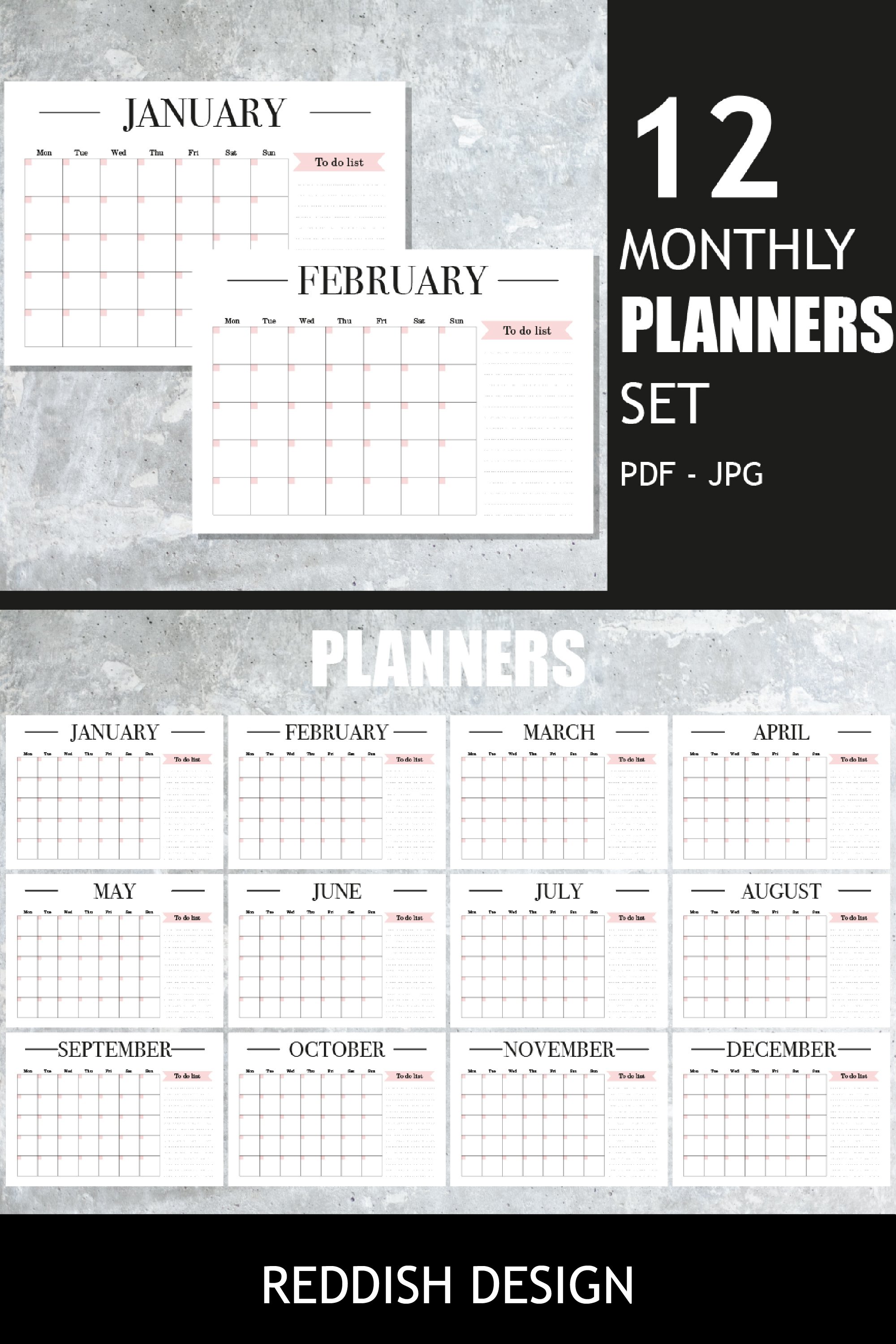 12 Monthly Planner pages A4 size, digital (1279068)