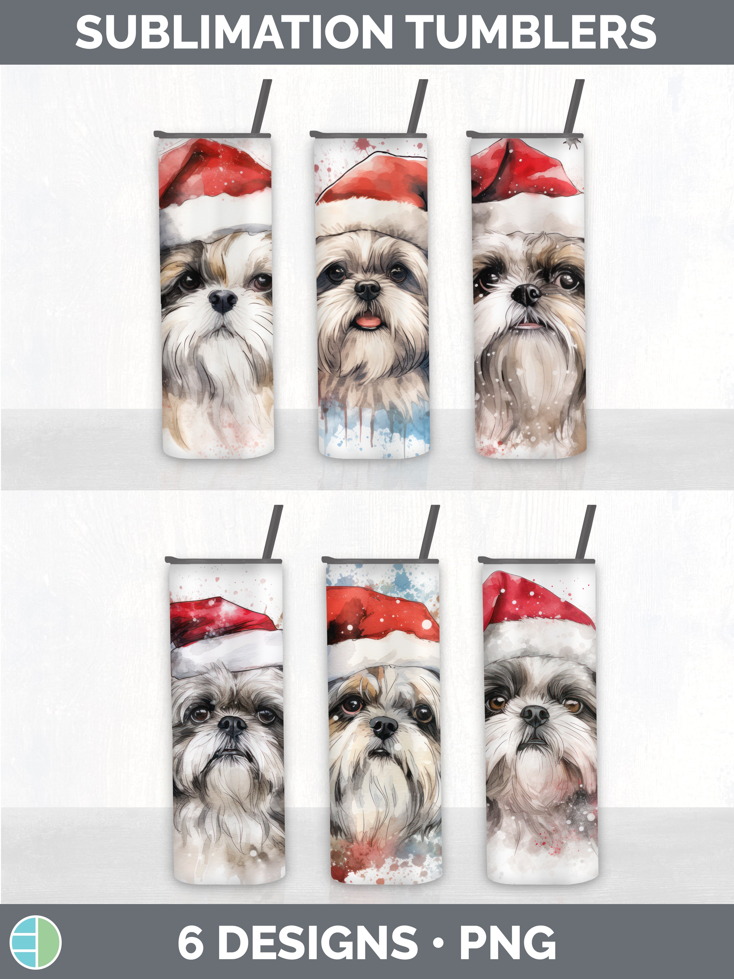 Christmas Santa Hat Shih Tzu Dog Tumbler | Sublimation 20 oz