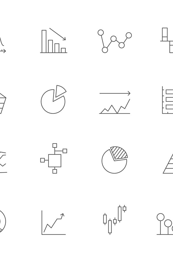 Linear icons of charts. Business icons set isolate