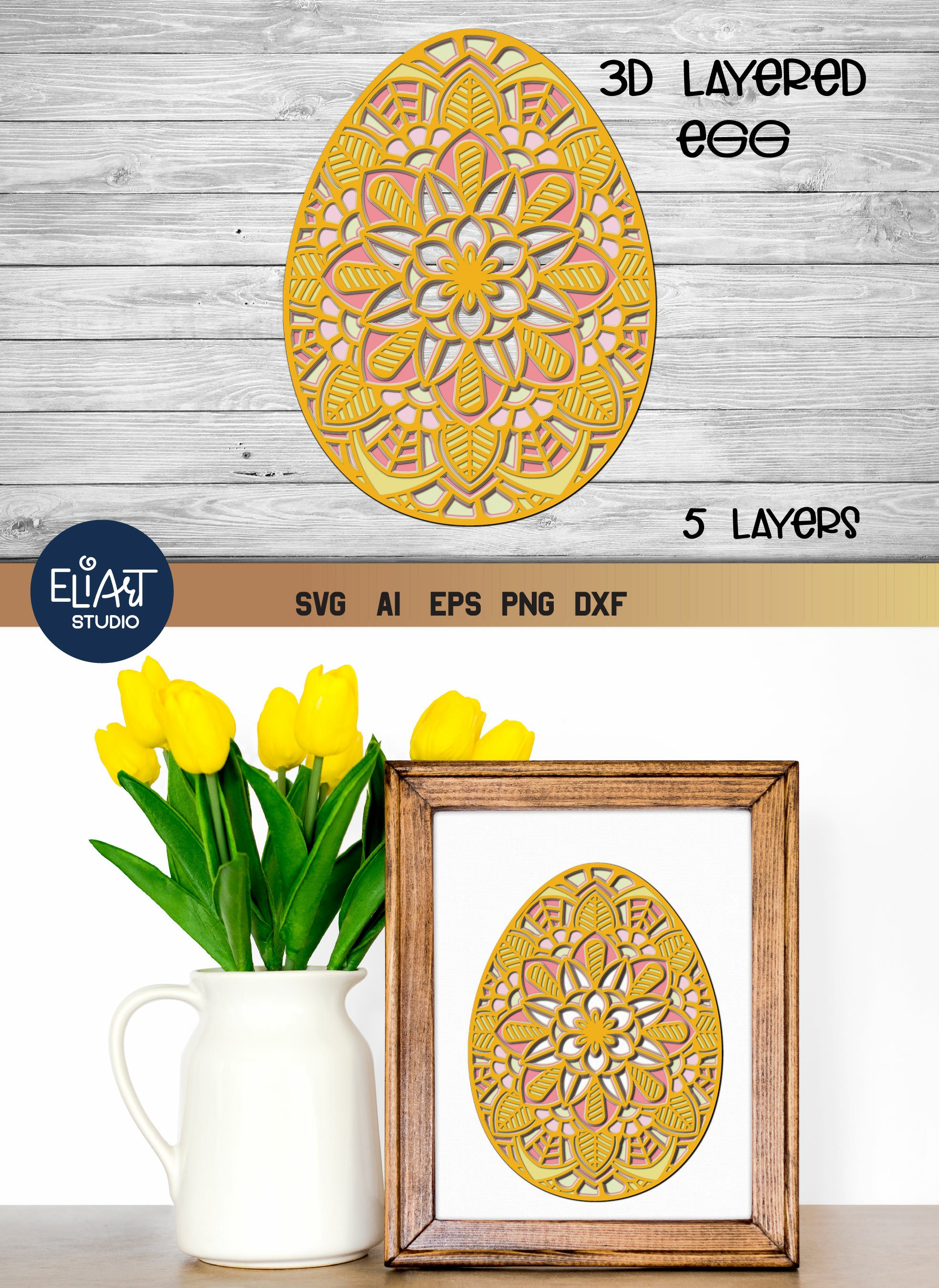 Easter Egg SVG | 3d Layered SVG Easter Mandala Cut File