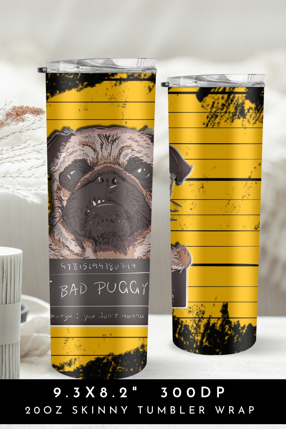 Pug Tumbler Wrap PNG Pug Sublimation Design 20oz Tumbler