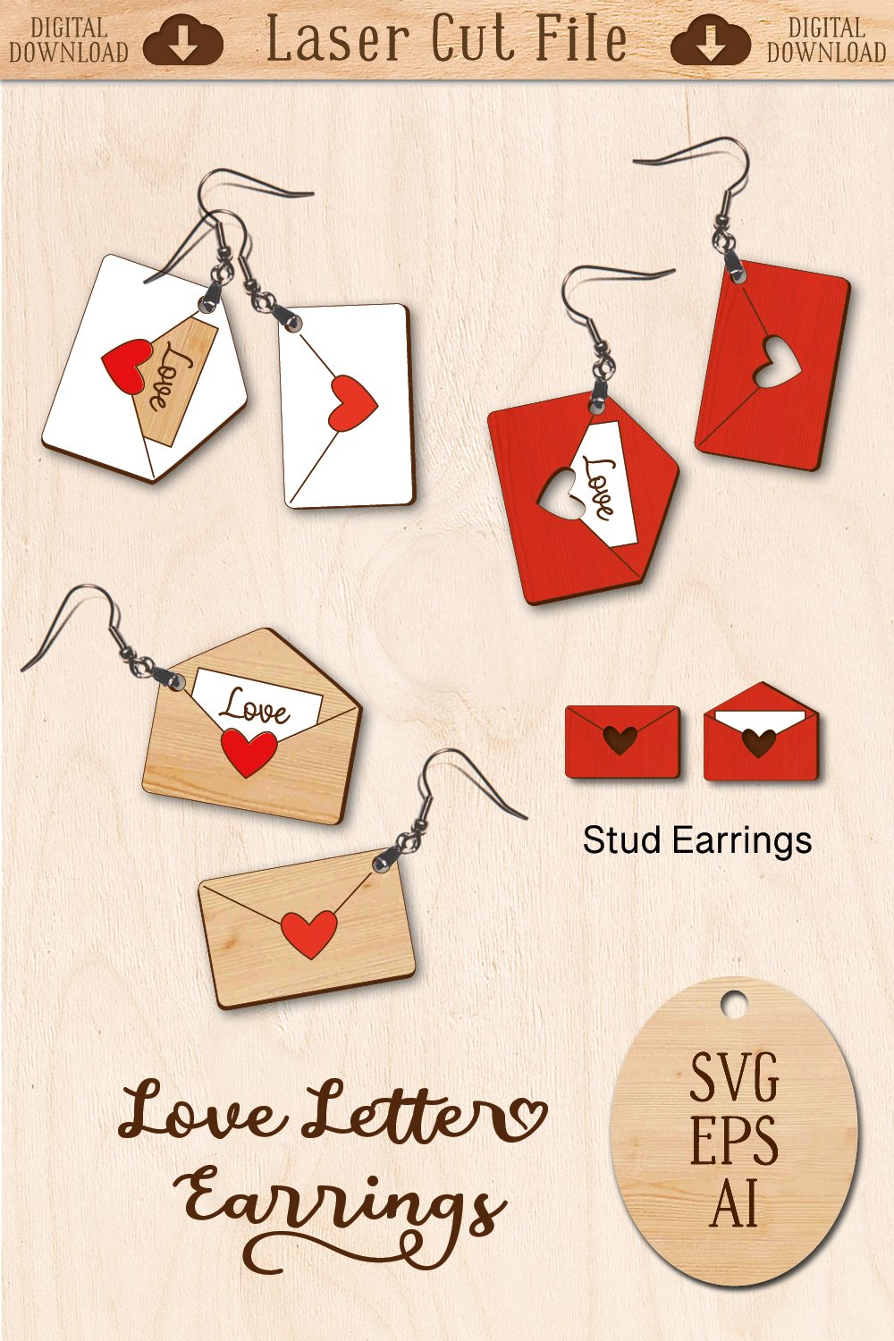 Love Letter Earrings SVG Laser Cut File diamond-earring-14k-gold-earring-diamond-cluster-earring-rose
