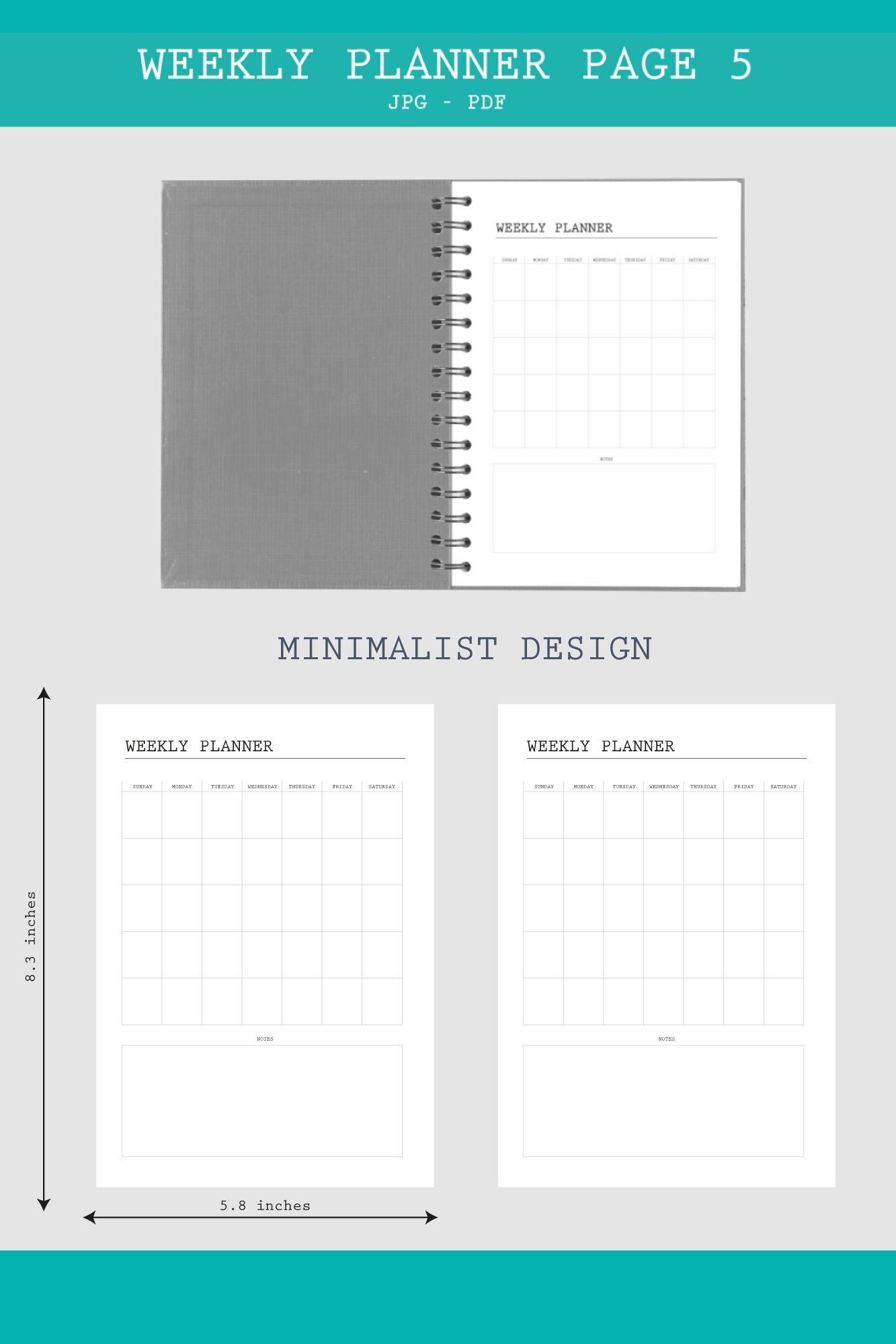 Weekly planner bullet journal page printable A5 (1233980)