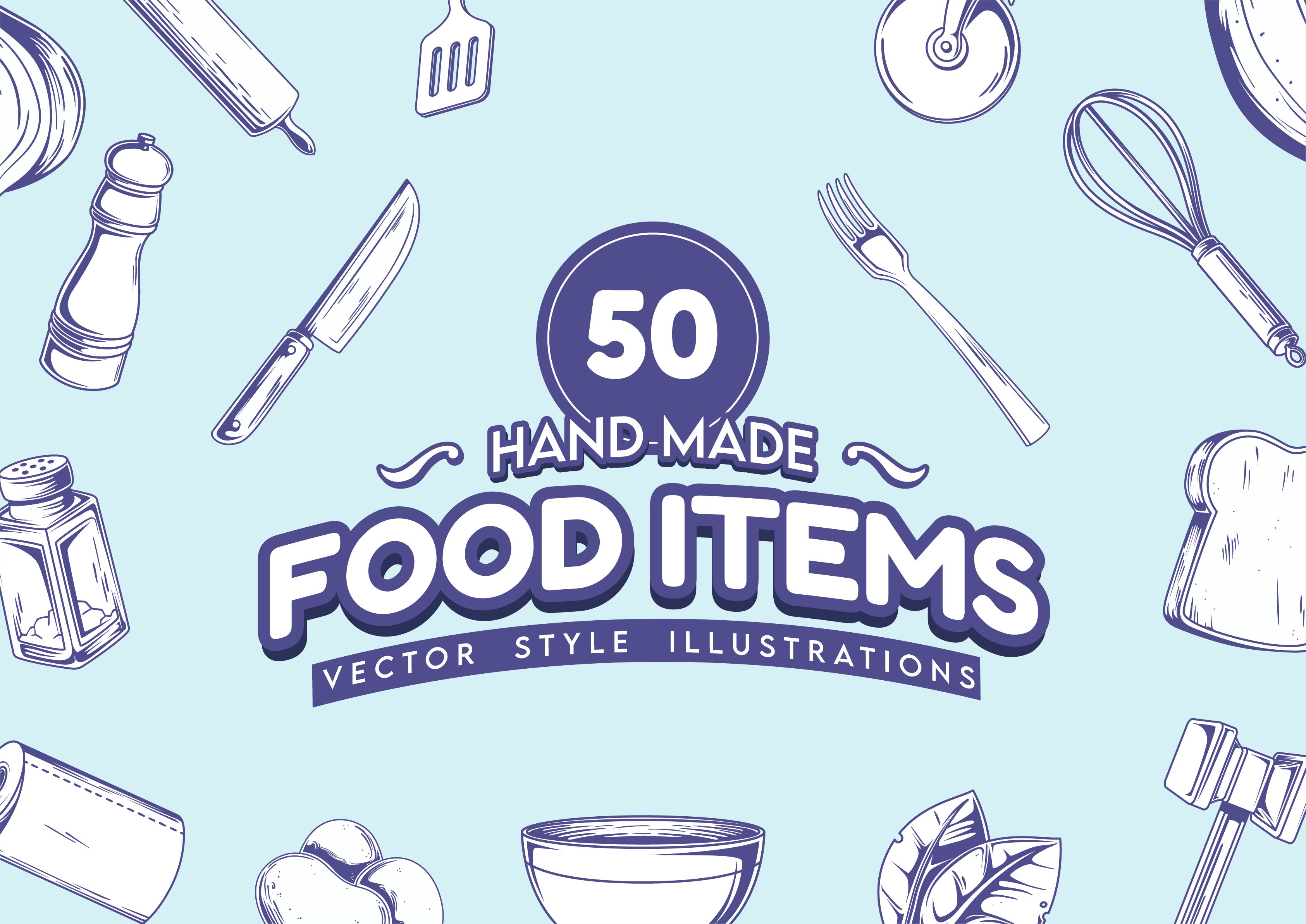 50 Vector Handmade Food Items AI illustrations