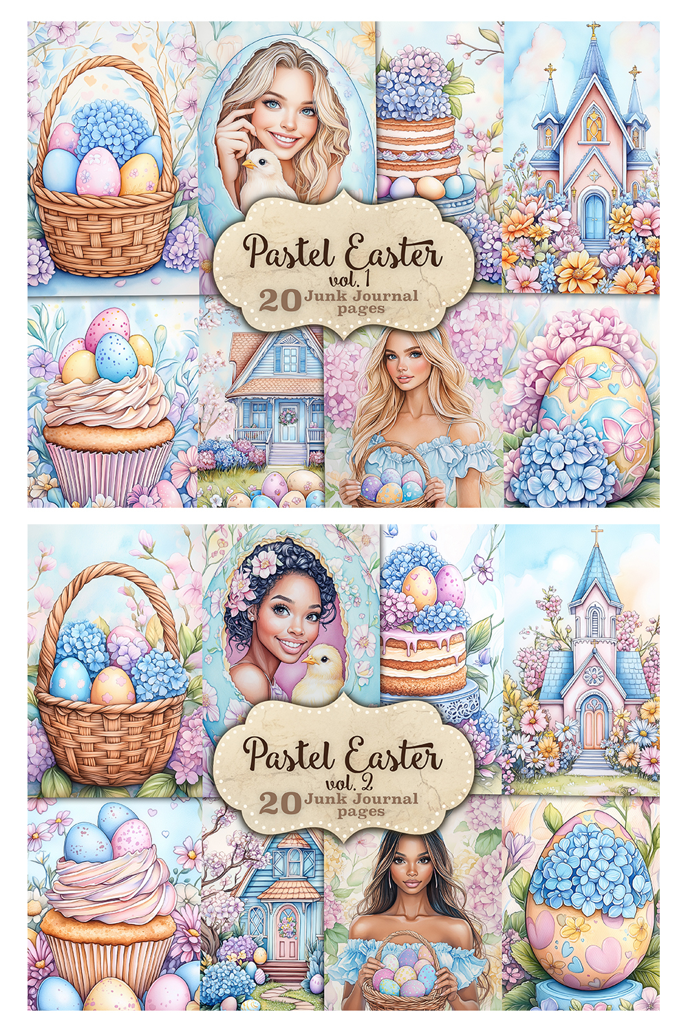 Pastel Easter Junk Journal Pages | Spring Scrapbook Paper