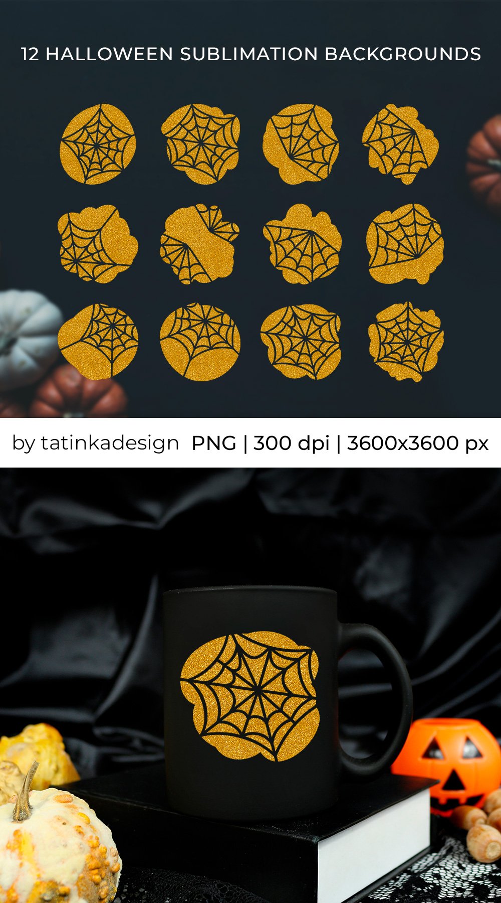 Halloween glitter sublimation backgrounds | Spider web PNG