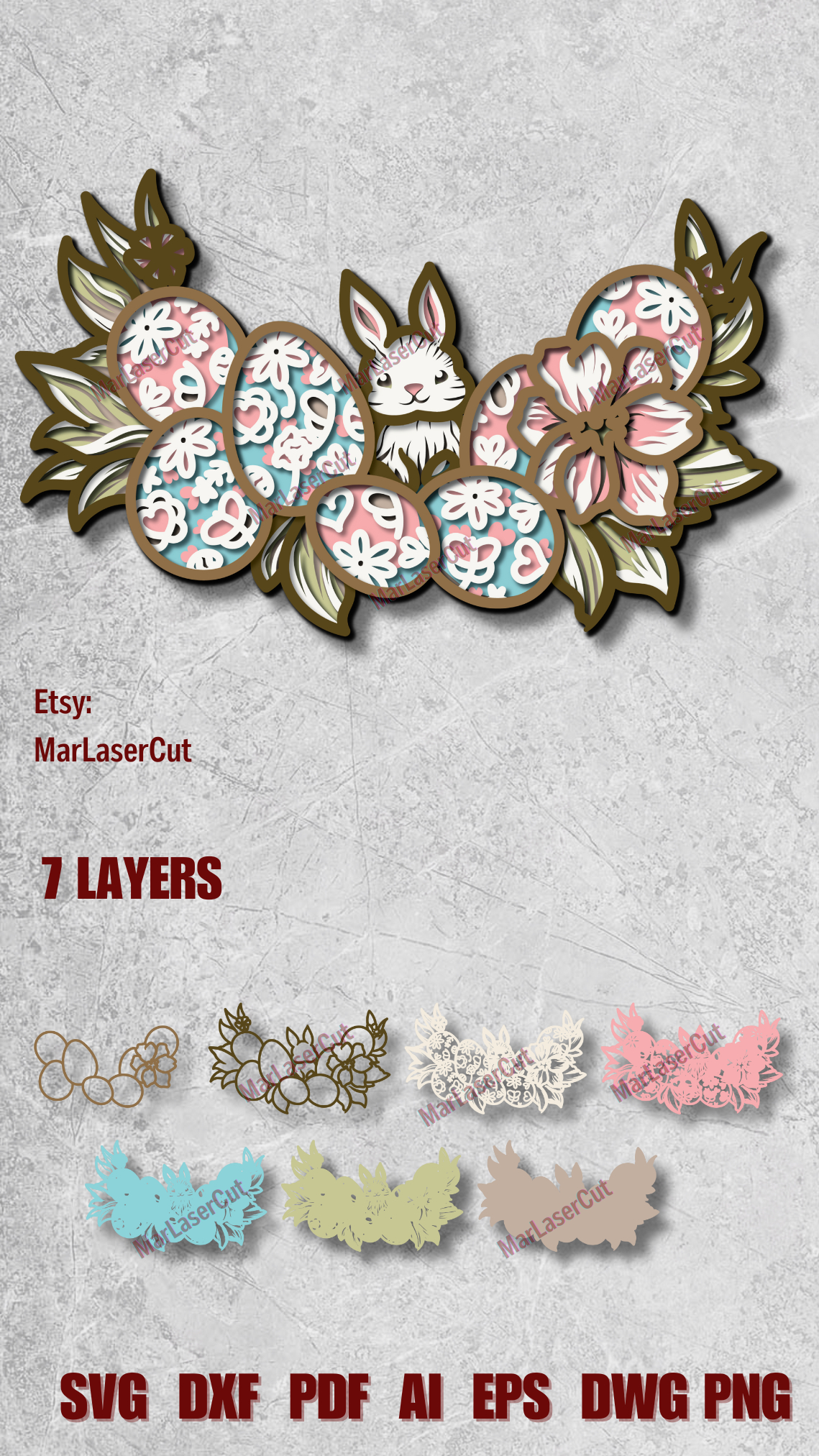 Multilayer Easter Bunny SVG Laser Cut File 3D Layered
