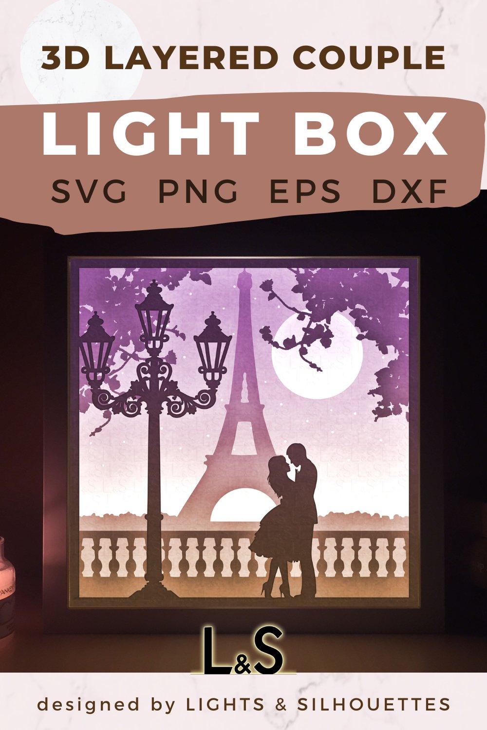 Couple in Paris Light Box Template | Love Shadow Box svg