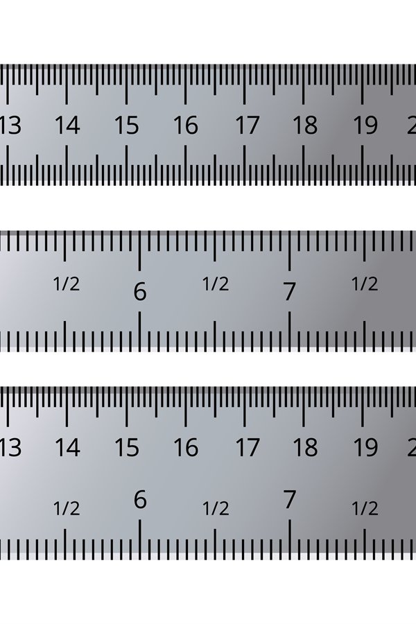 Realistic metal ruler. Measuring tool, 12 inches and 30 cent