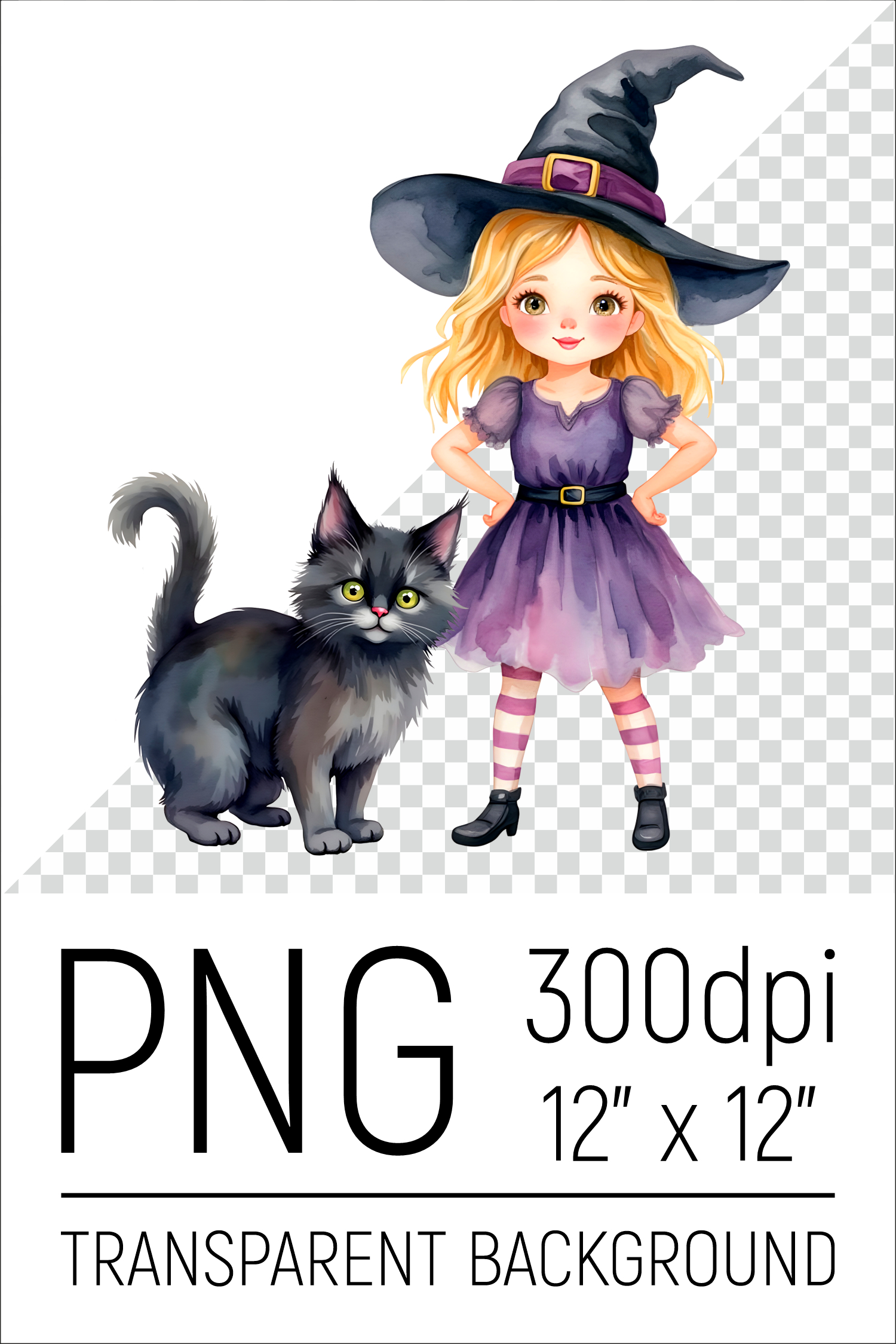 Witch Girl with Black Cat