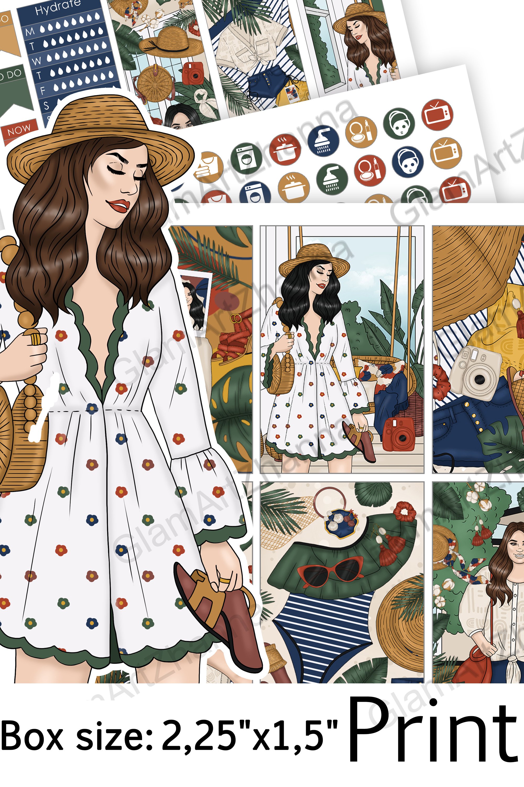 Natural Printable Stickers Set Box Size 2,25"x1,5"