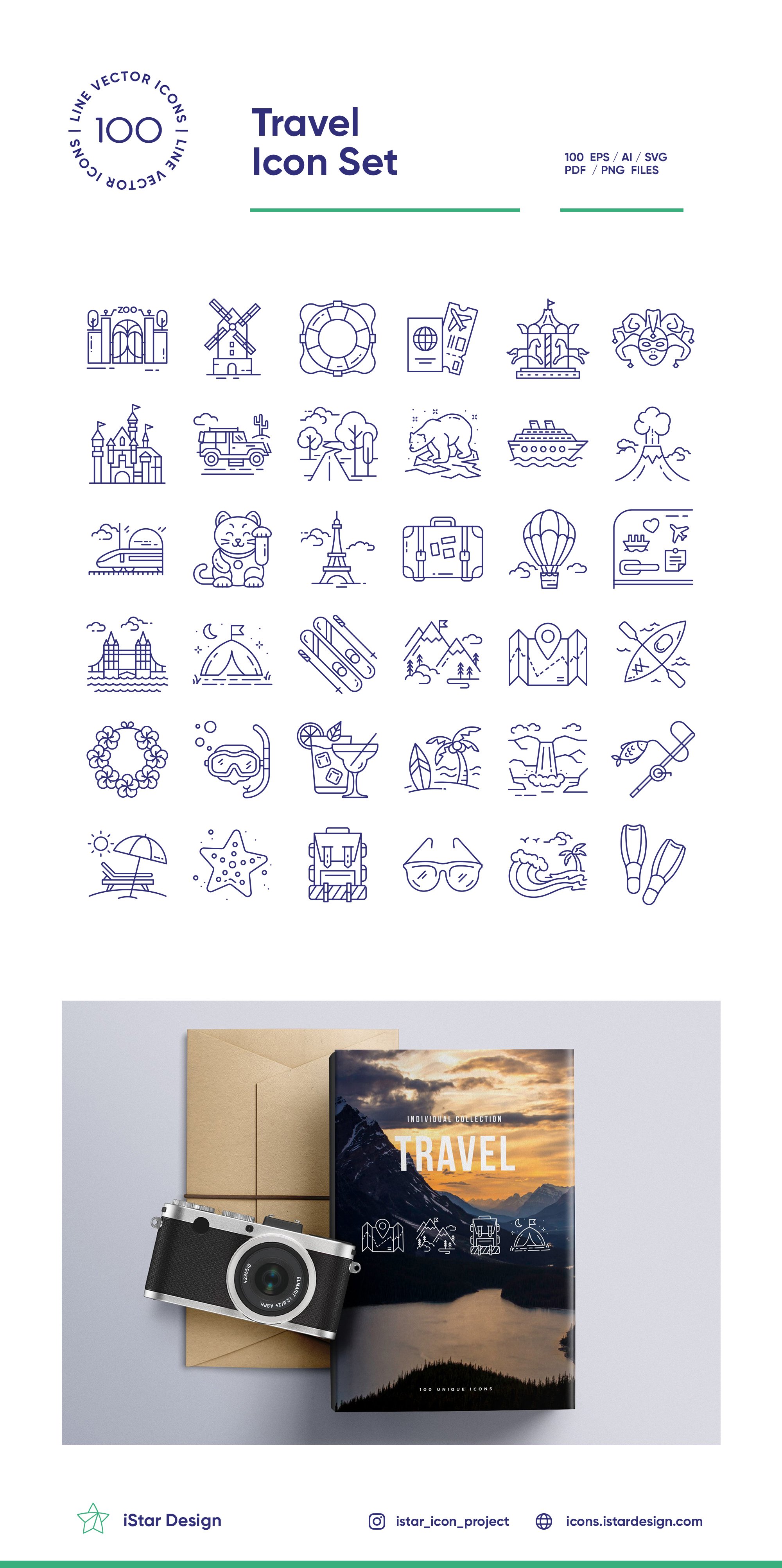 Travel 100 Line Icon Set