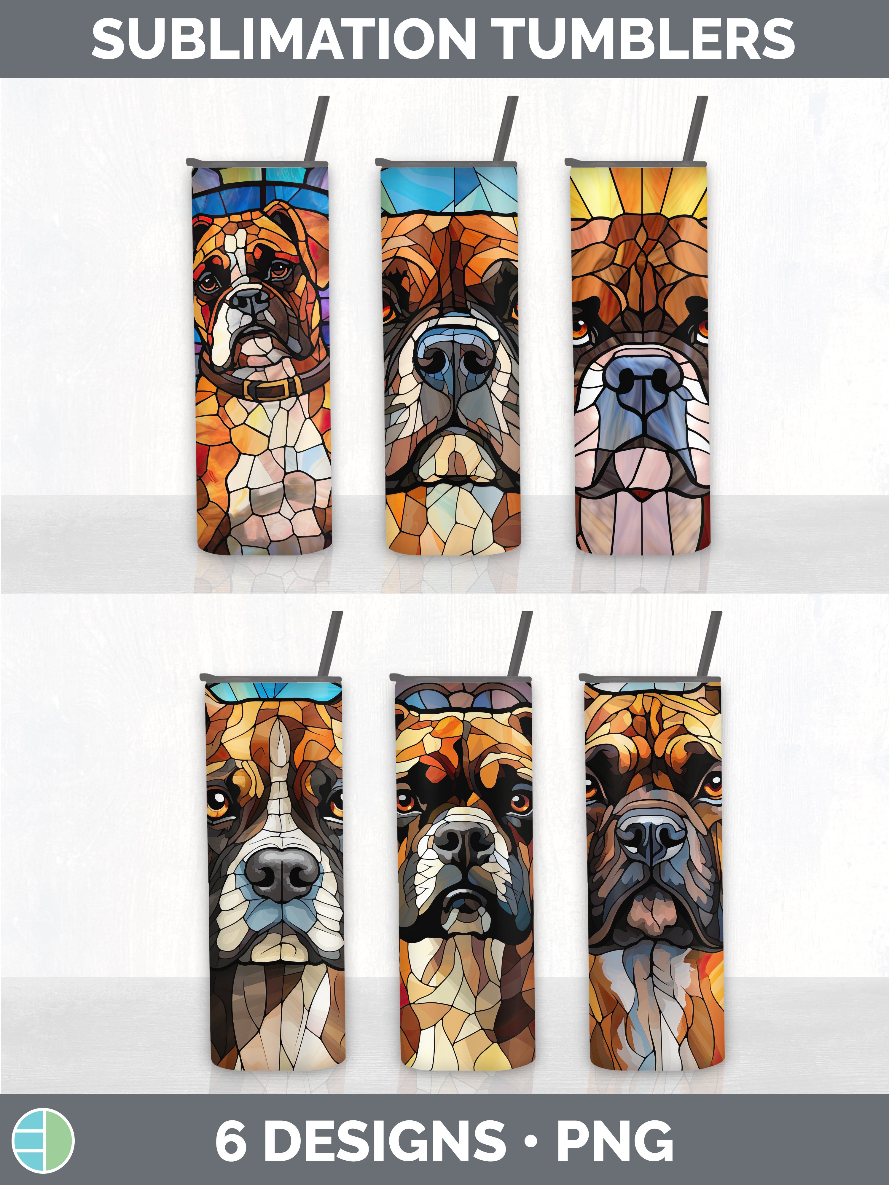 Stained Glass Boxer Dog Tumbler | Sublimation 20 oz Skinny T