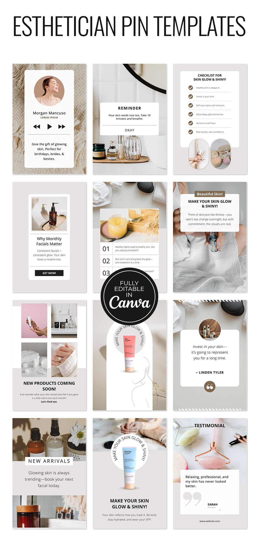 Esthetician Pinterest Canva Templates