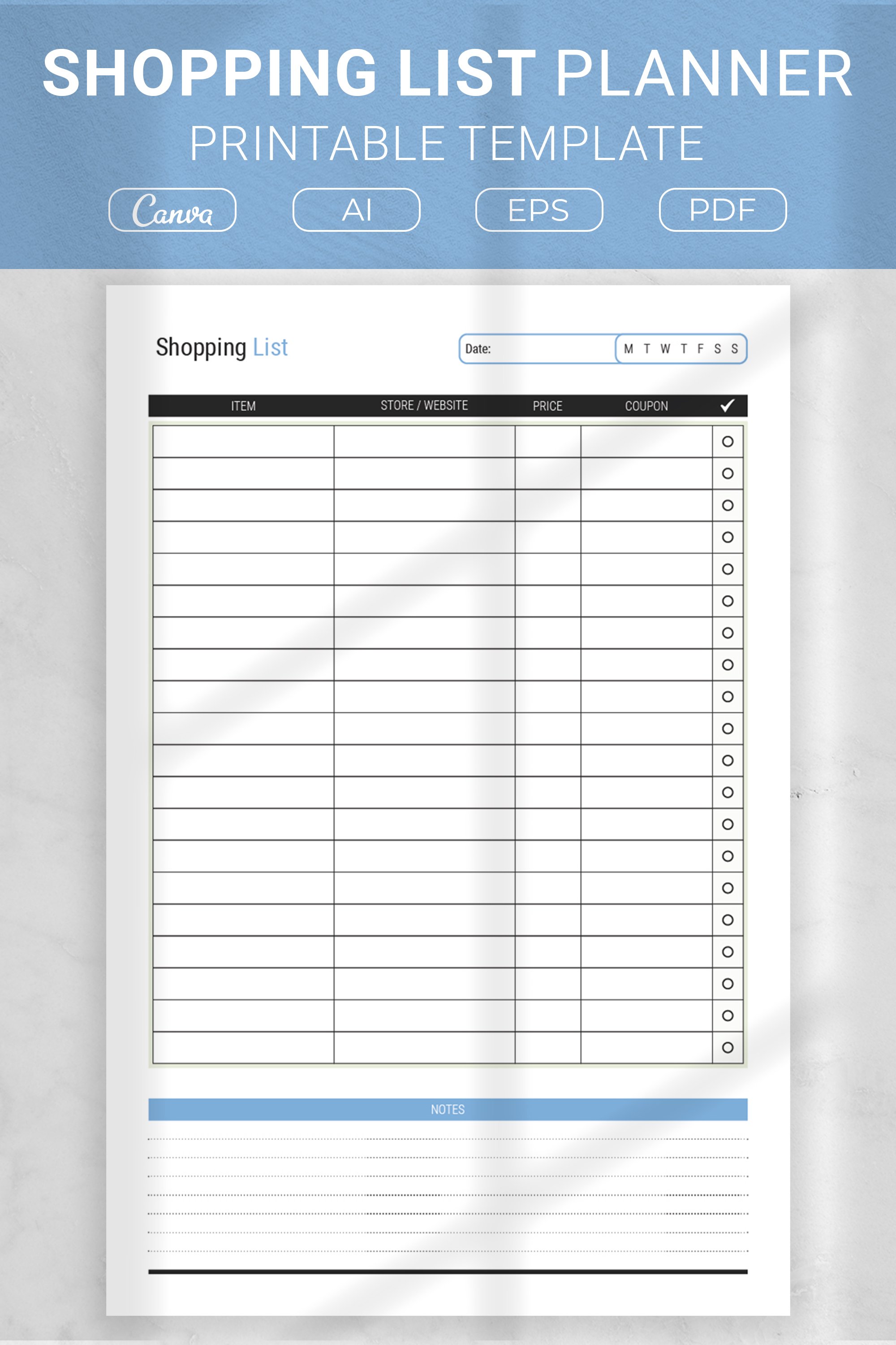 Shopping List Planner Printable Template