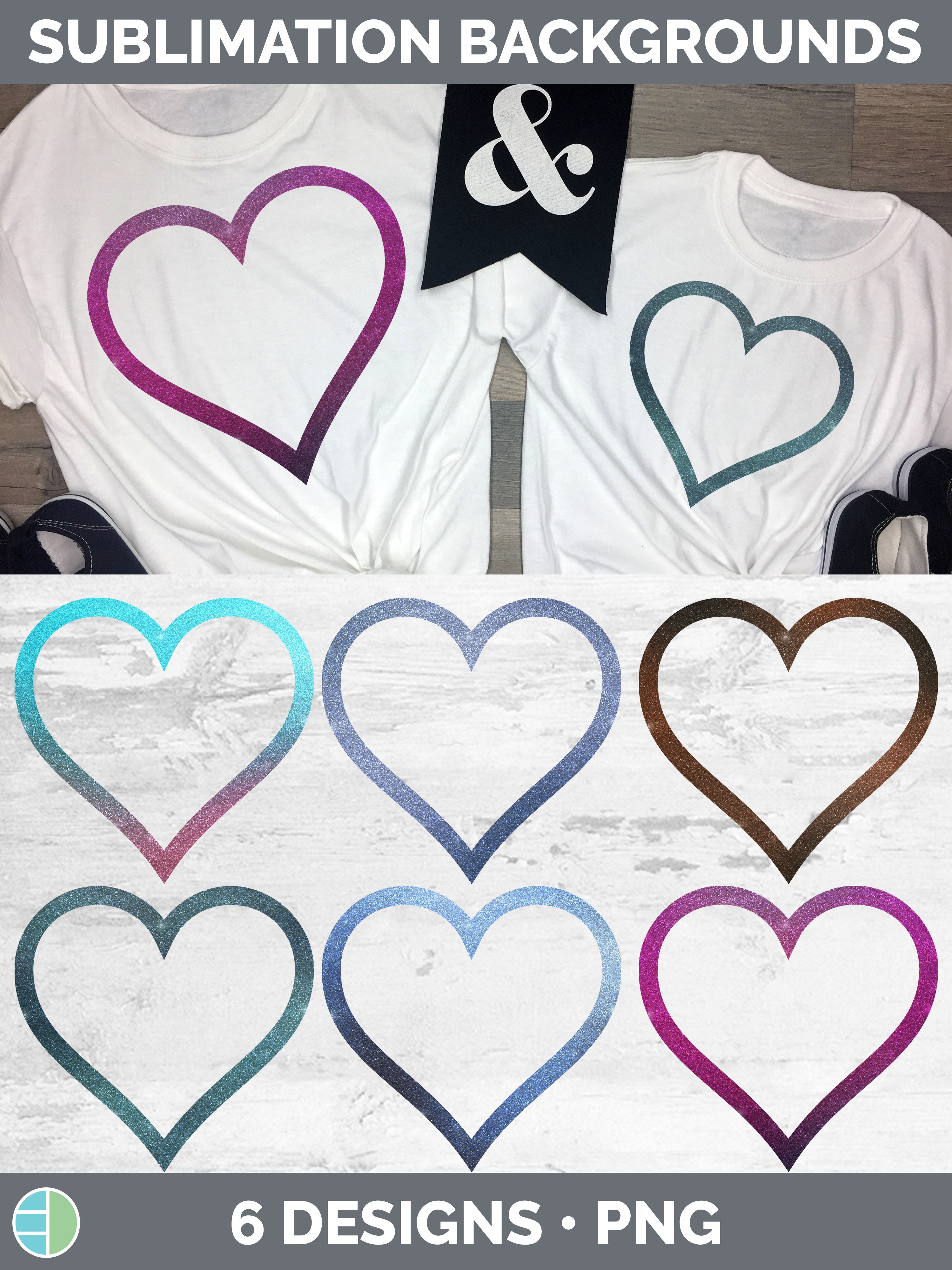 Glitter Ombre Heart Frame Clipart | Sublimation Bundle
