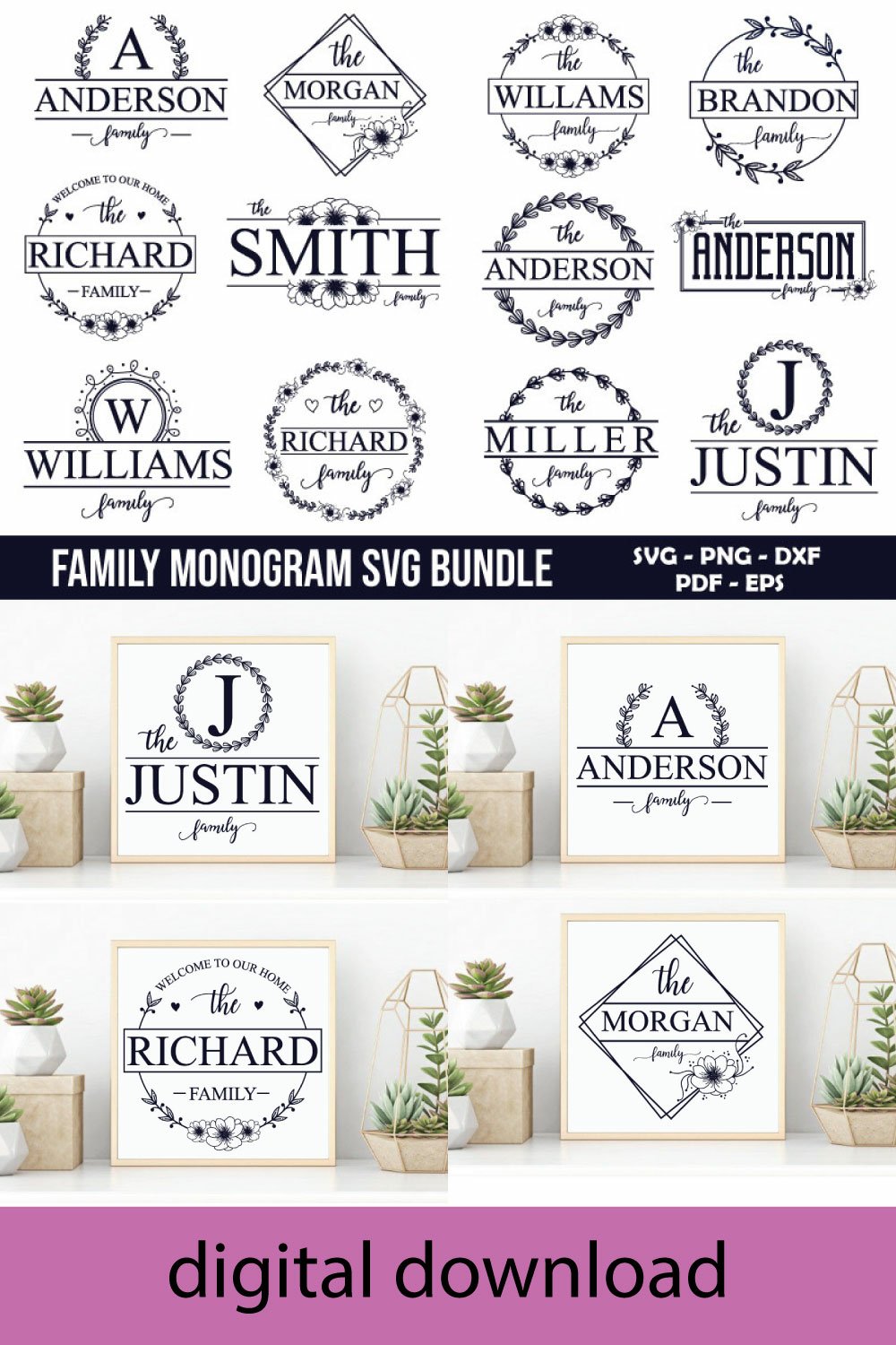 Family Monogram Svg Bundle, Monogram Svg, Svg Files