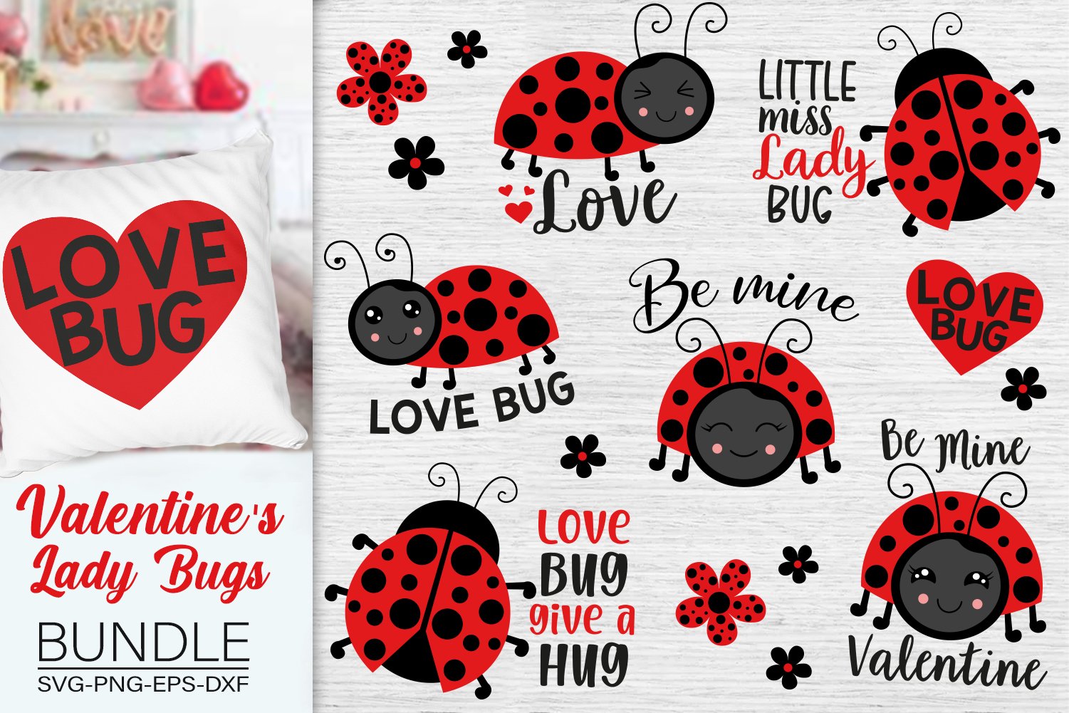 Love Lady Bugs, Valentine's Lady Bug Svg Bundle