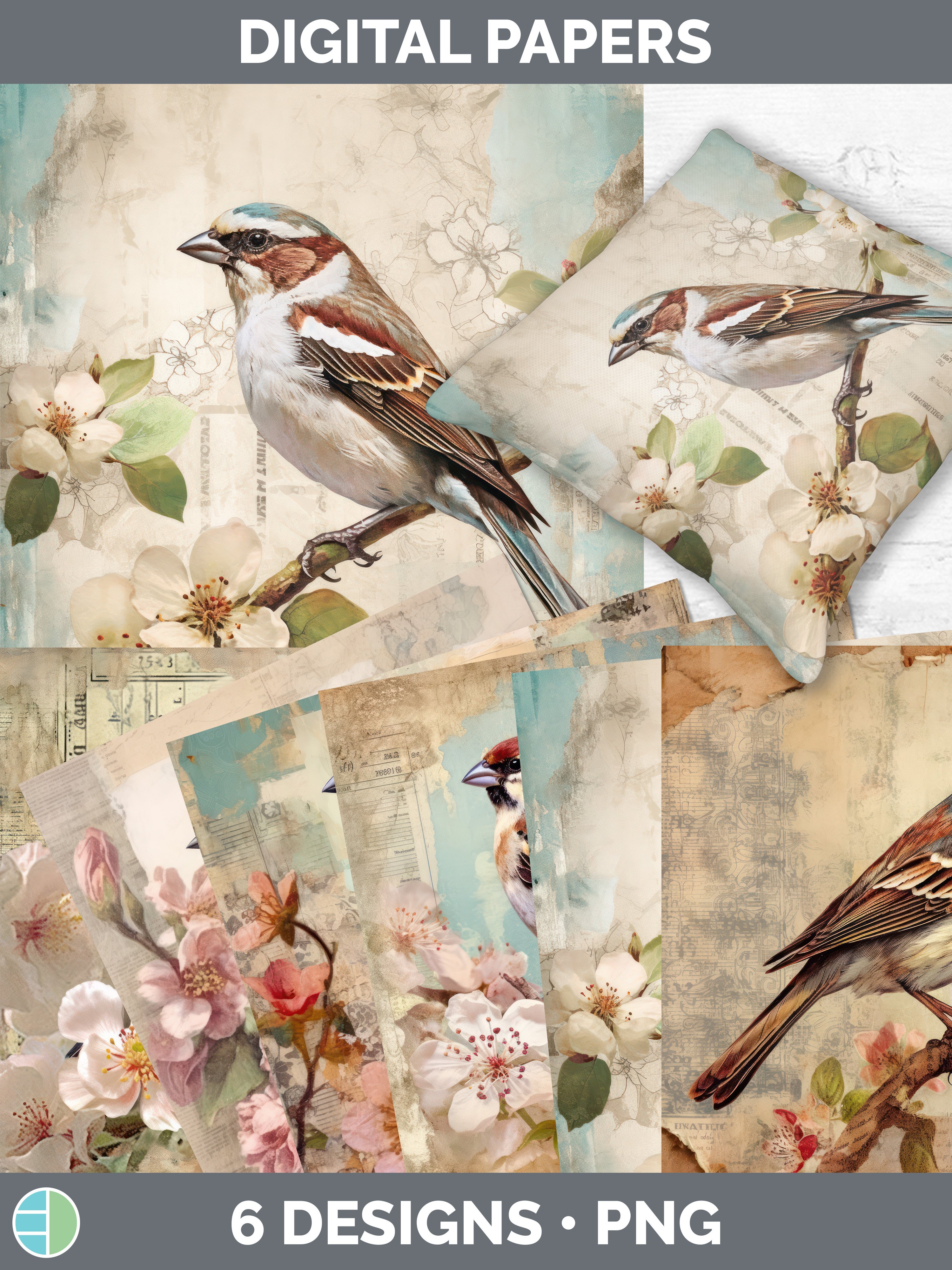 Vintage Sparrow Bird Paper Backgrounds | Digital Scrapbook P