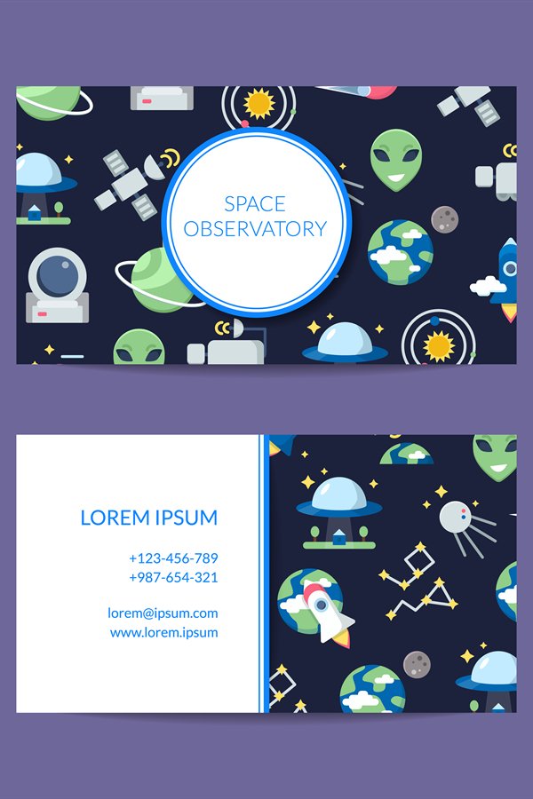 Vector flat space business card for observatory illustration