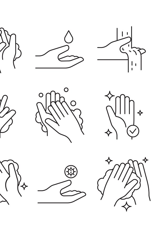 Washing hand. Soap pump cleaning hygiene step foam bathroom