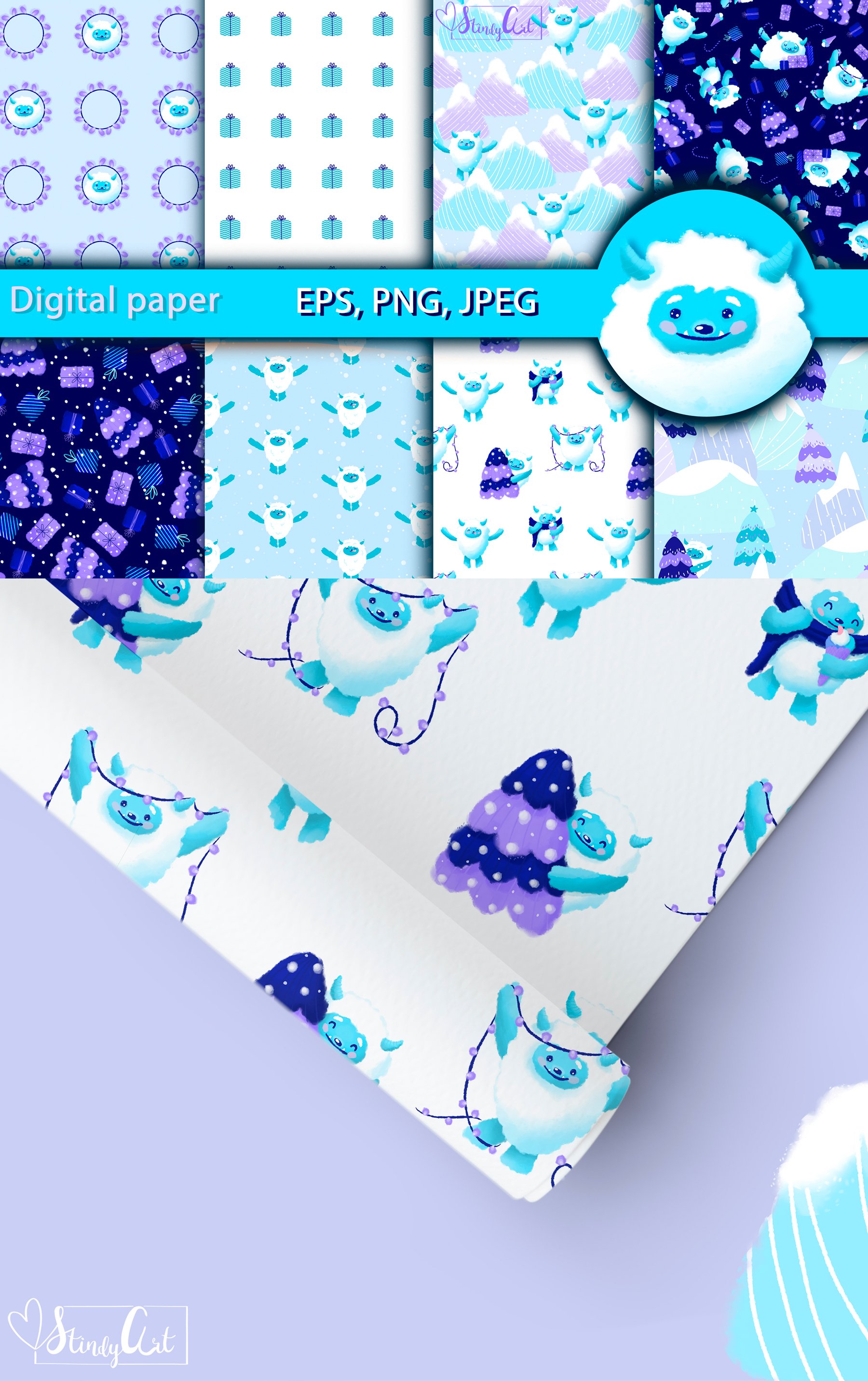 Christmas digital paper - 8 seamless pattern with (1639737)