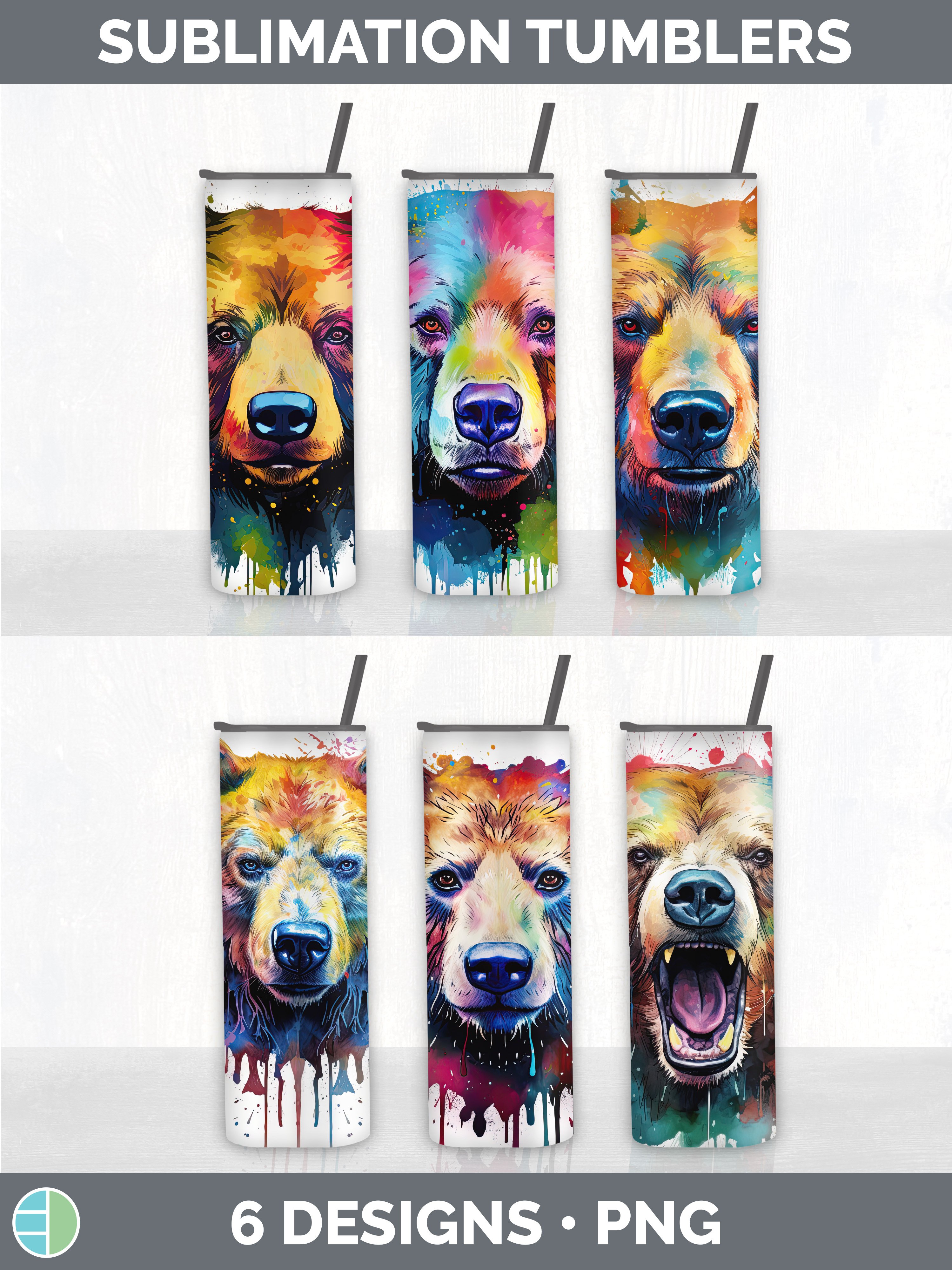 Splat Rainbow Grizzly Bear Tumbler | Sublimation 20 oz Skinn