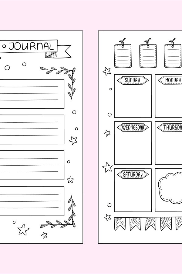 Bullet journal pages. Vector design templates of hand drawn