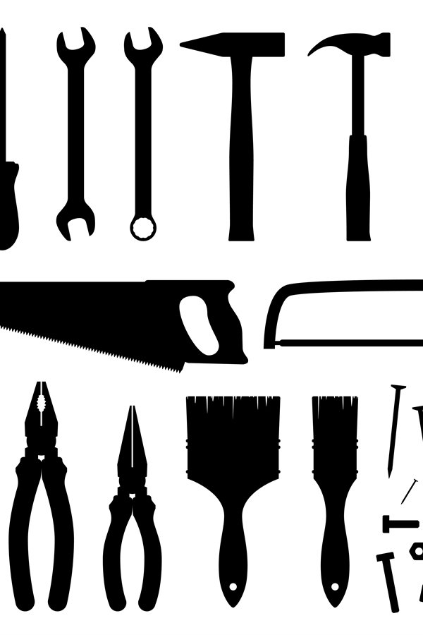 Hand industrial and building tools vector silhouettes. Handy